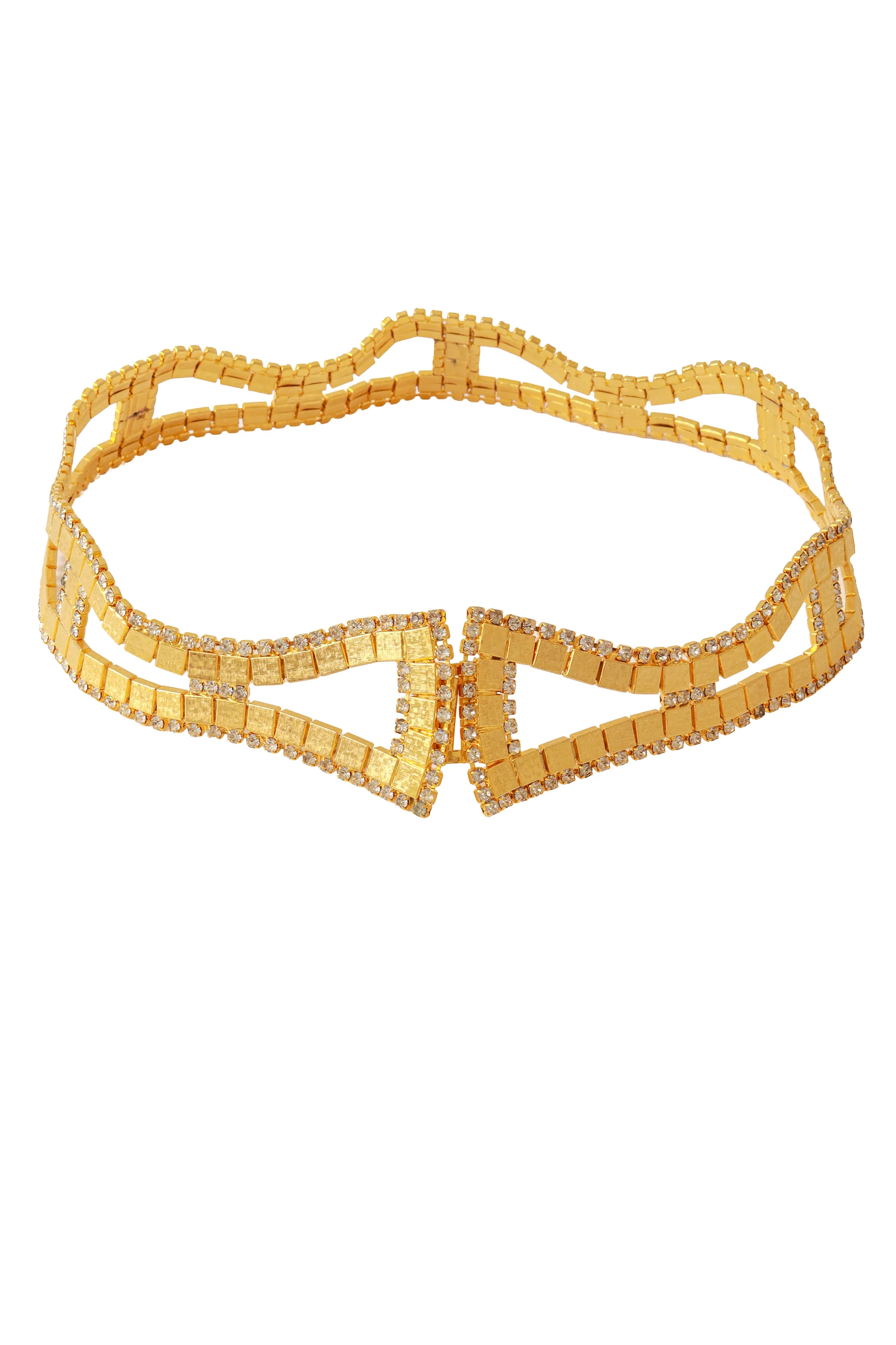 Square Link Rhinestone Wave Belt