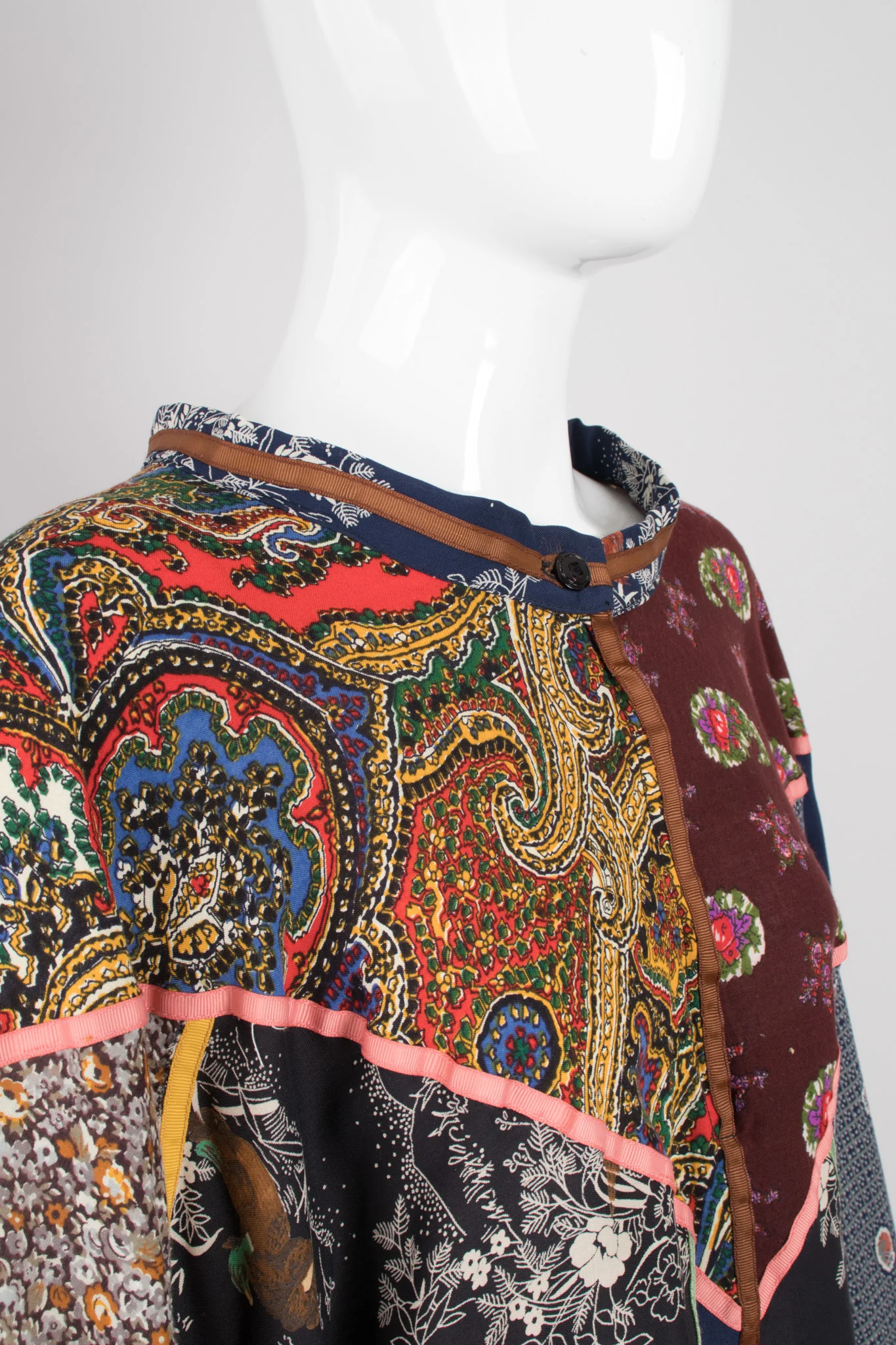 Stand Collar Patchwork Poncho