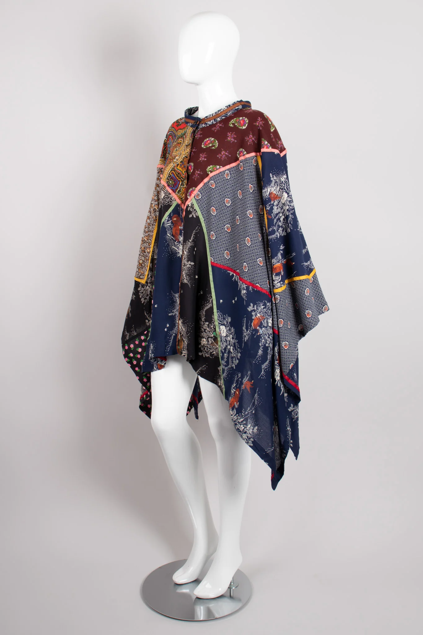 Stand Collar Patchwork Poncho - Image 3