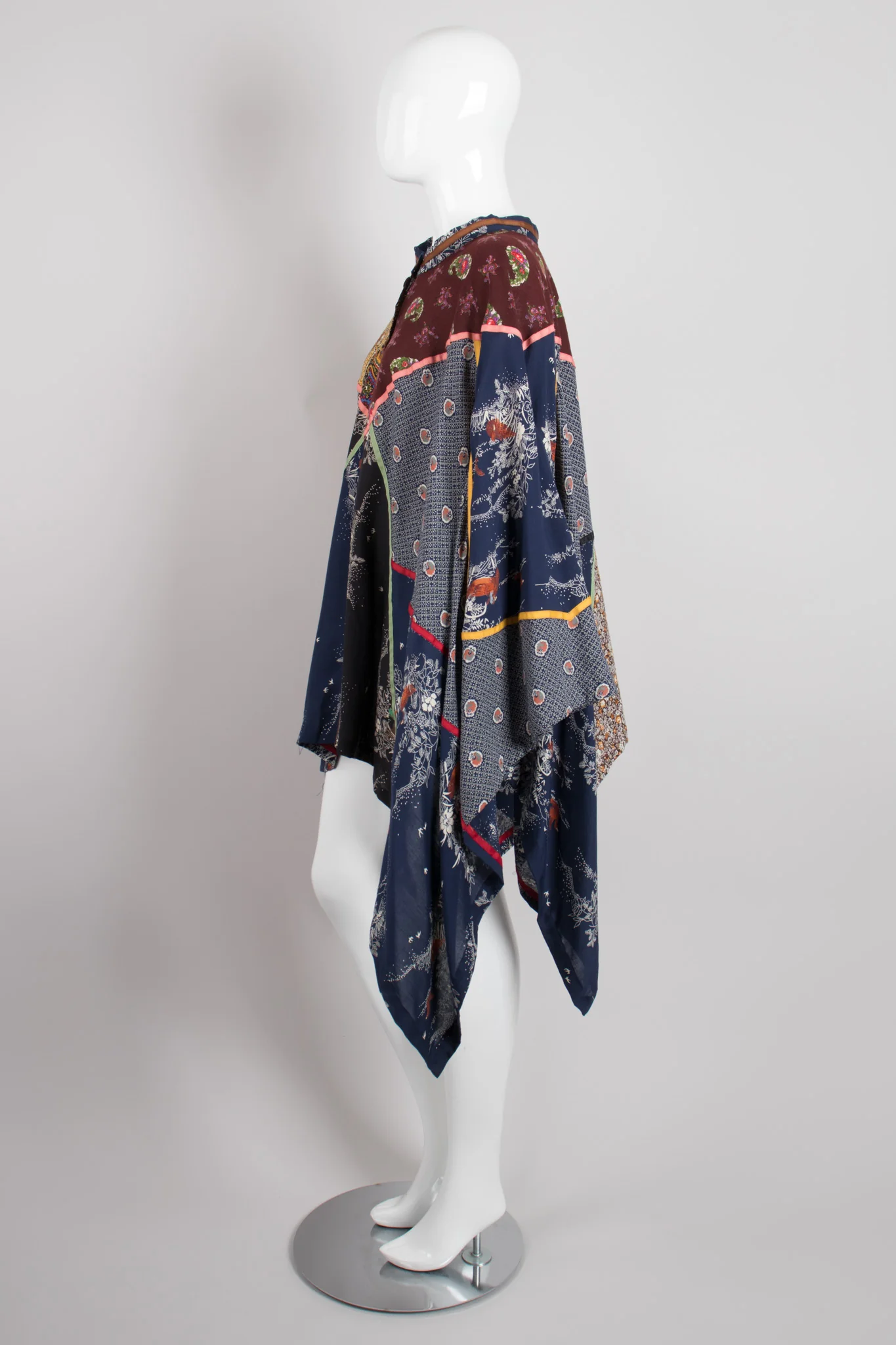 Stand Collar Patchwork Poncho - Image 4