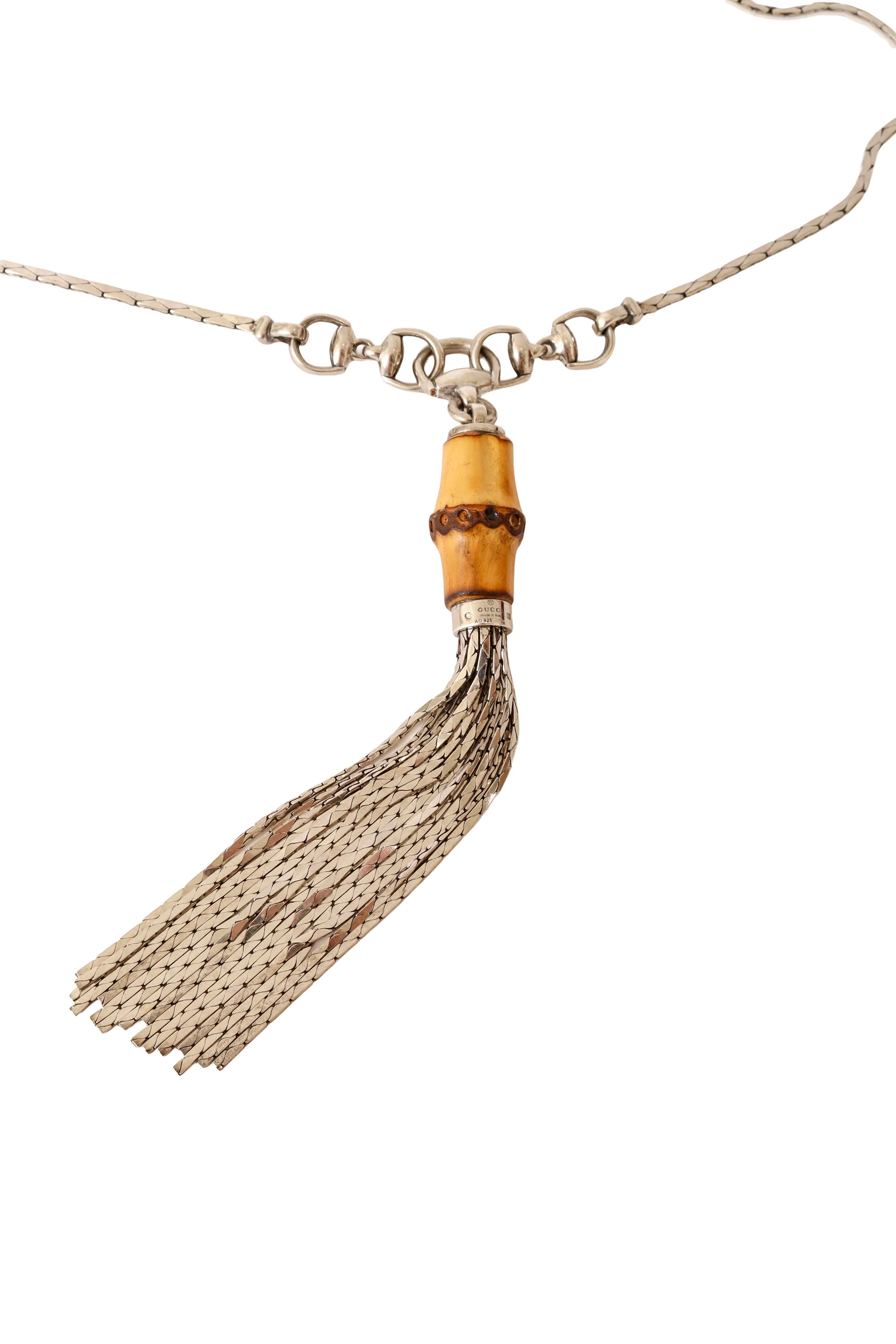 Sterling Bamboo Horsebit Tassel Necklace - Image 3