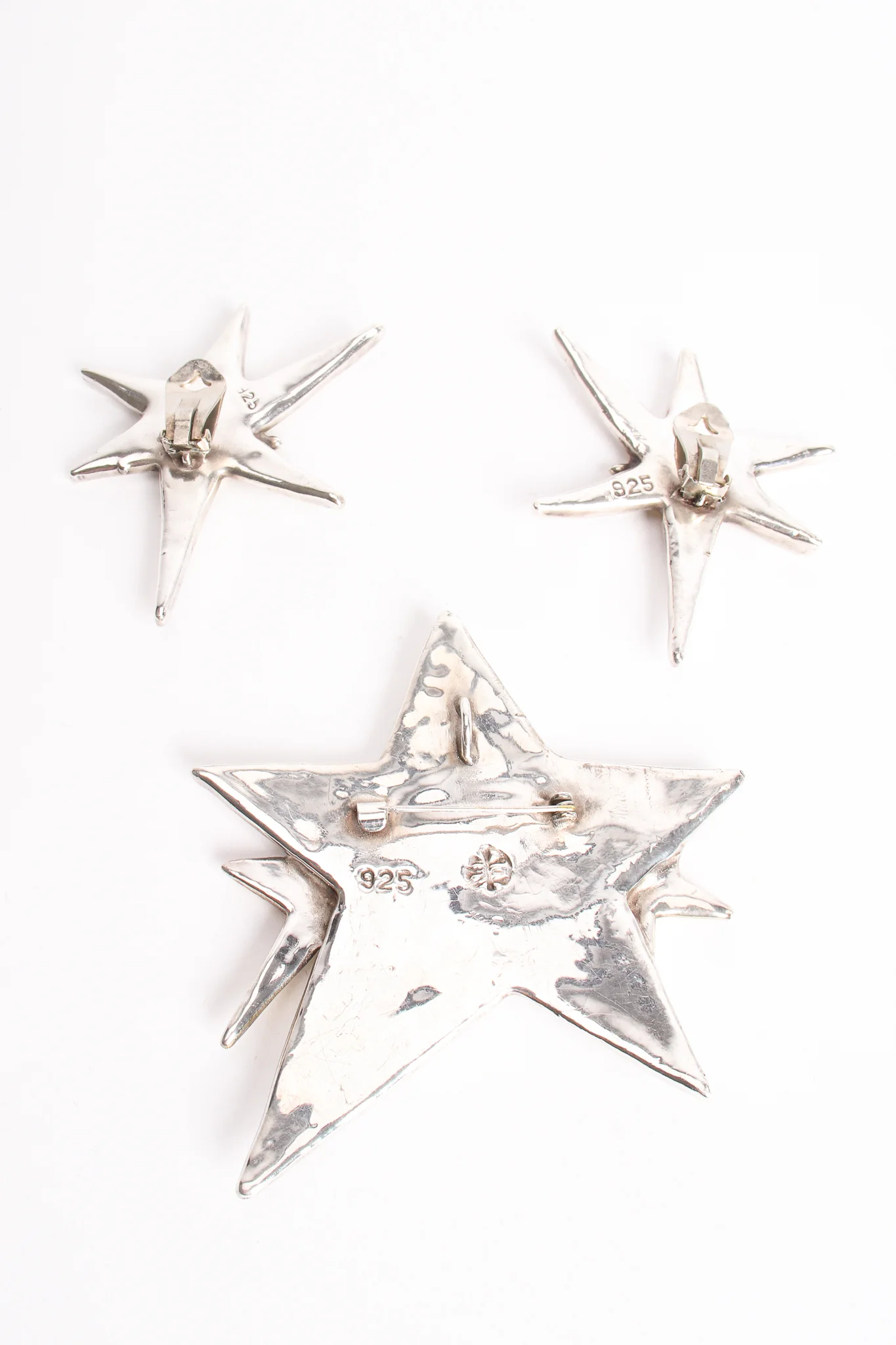 Sterling Star Earrings & Brooch Set - Image 6