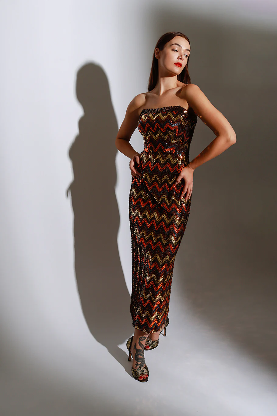 Strapless Chevron Sequin Dress - Image 2