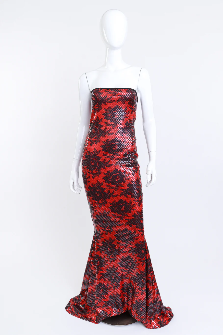 Strapless Floral Sequin Gown & Feather Jacket Set - Image 3