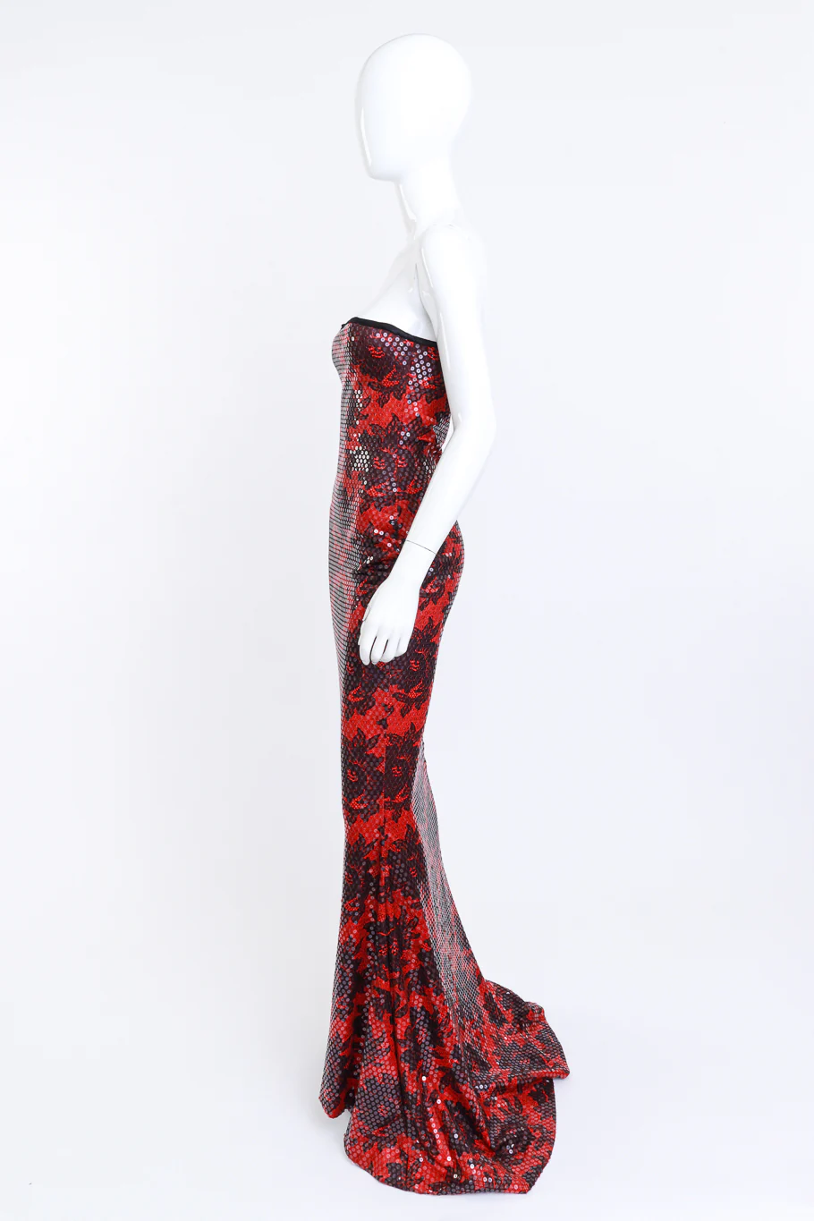 Strapless Floral Sequin Gown & Feather Jacket Set - Image 4