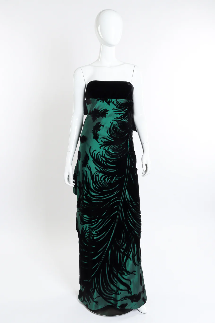 Strapless Velvet Feather Empire Gown