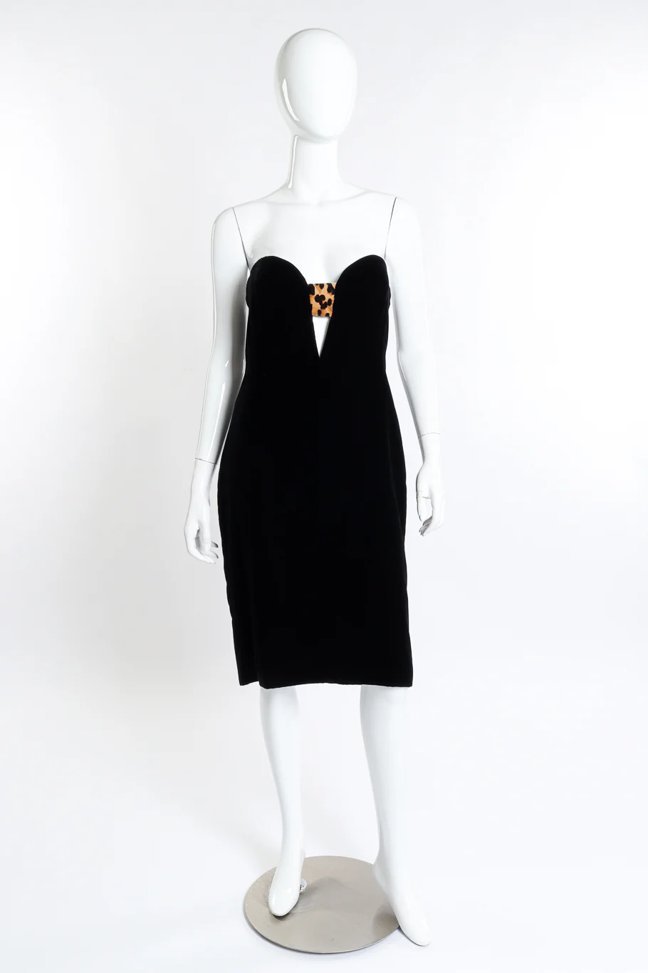Strapless Velvet & Leopard Cutout Dress