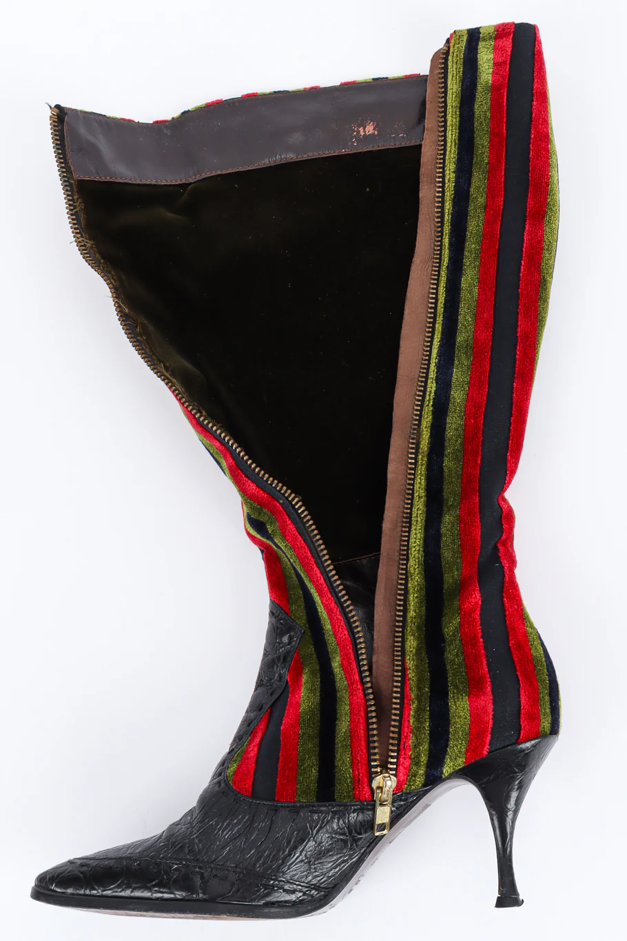Stripe Velvet & Leather Heel Boot - Image 11