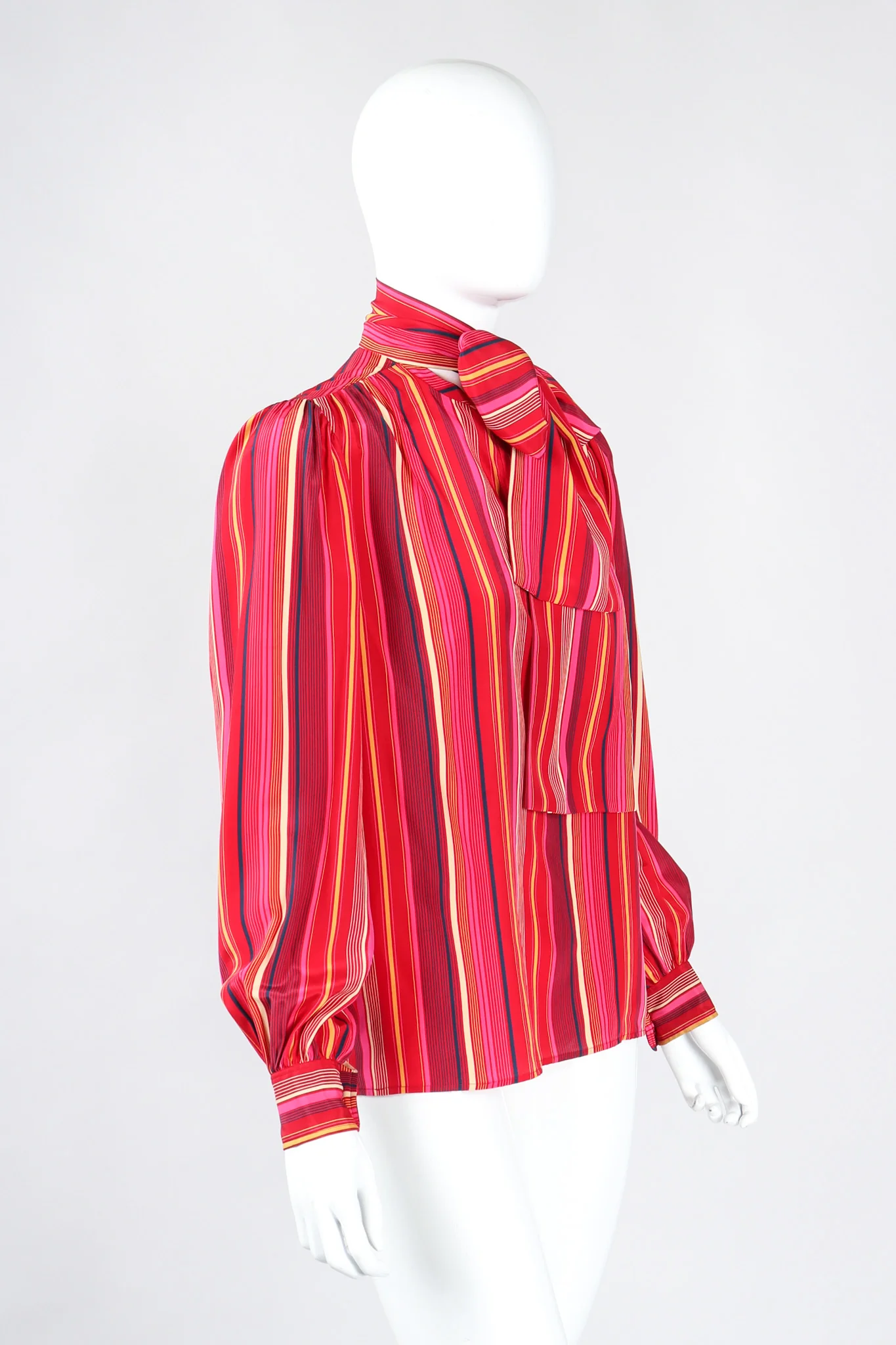 Striped Silk Bow Blouse - Image 2