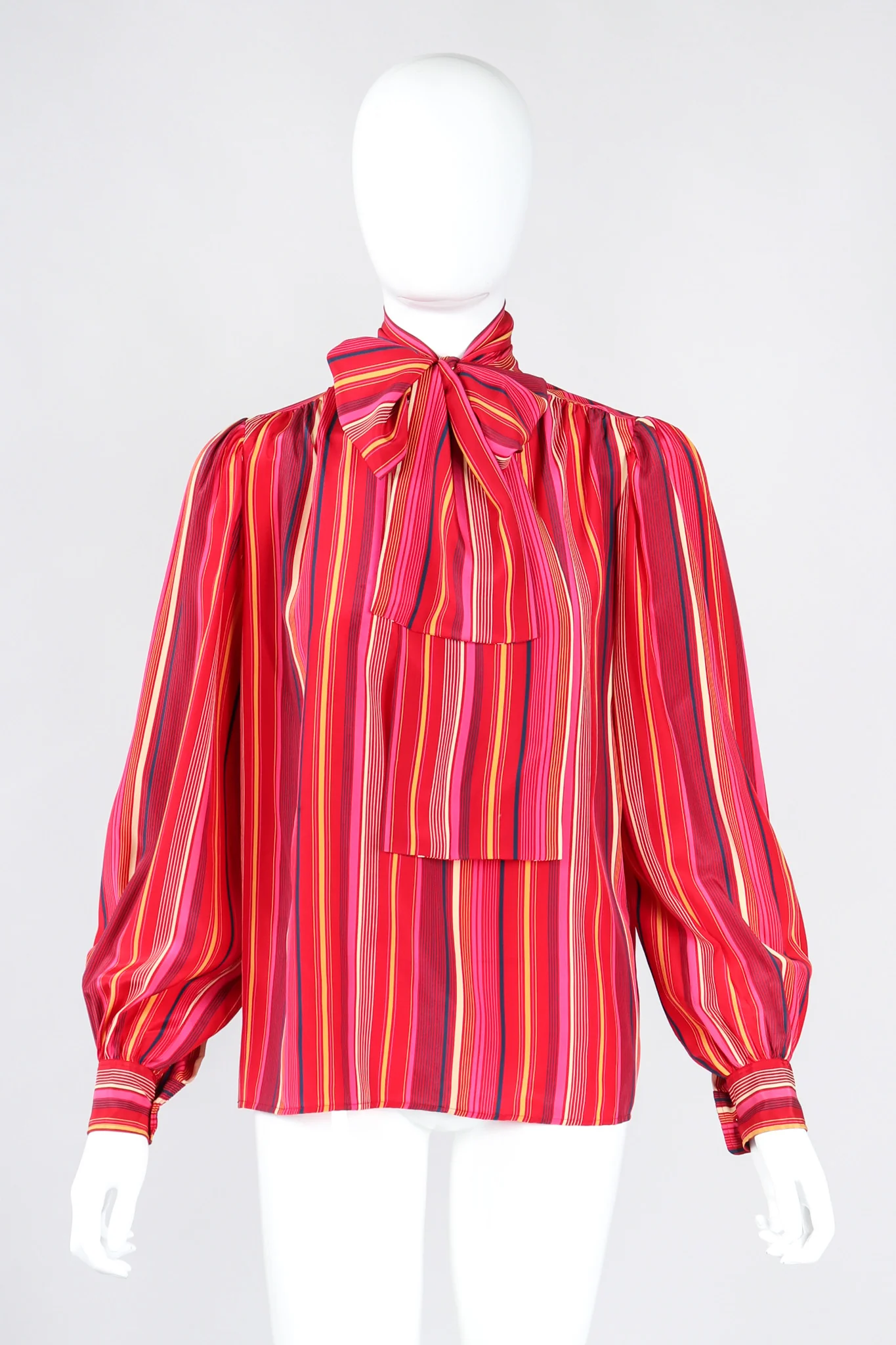 Striped Silk Bow Blouse - Image 3