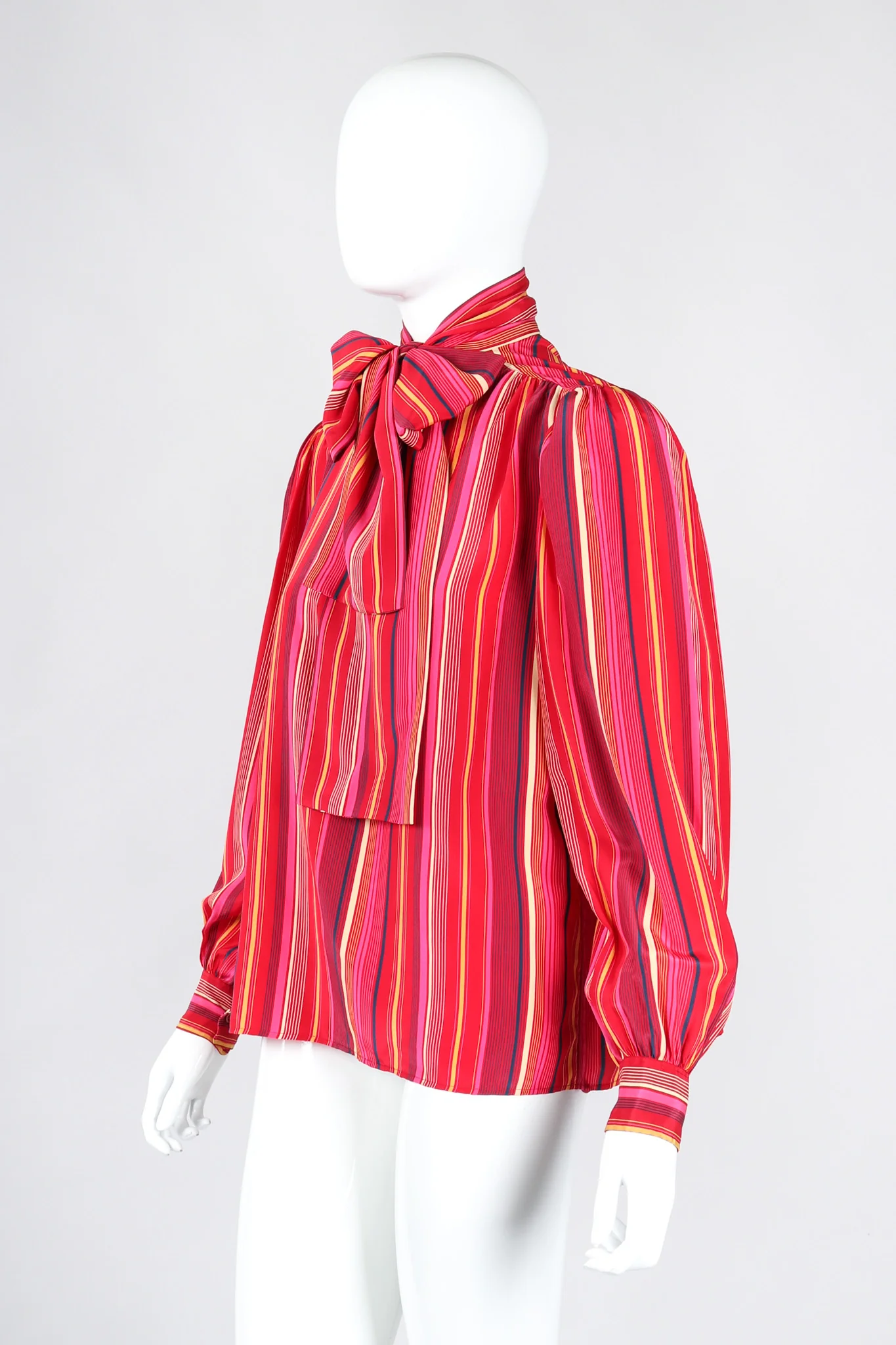 Striped Silk Bow Blouse - Image 4