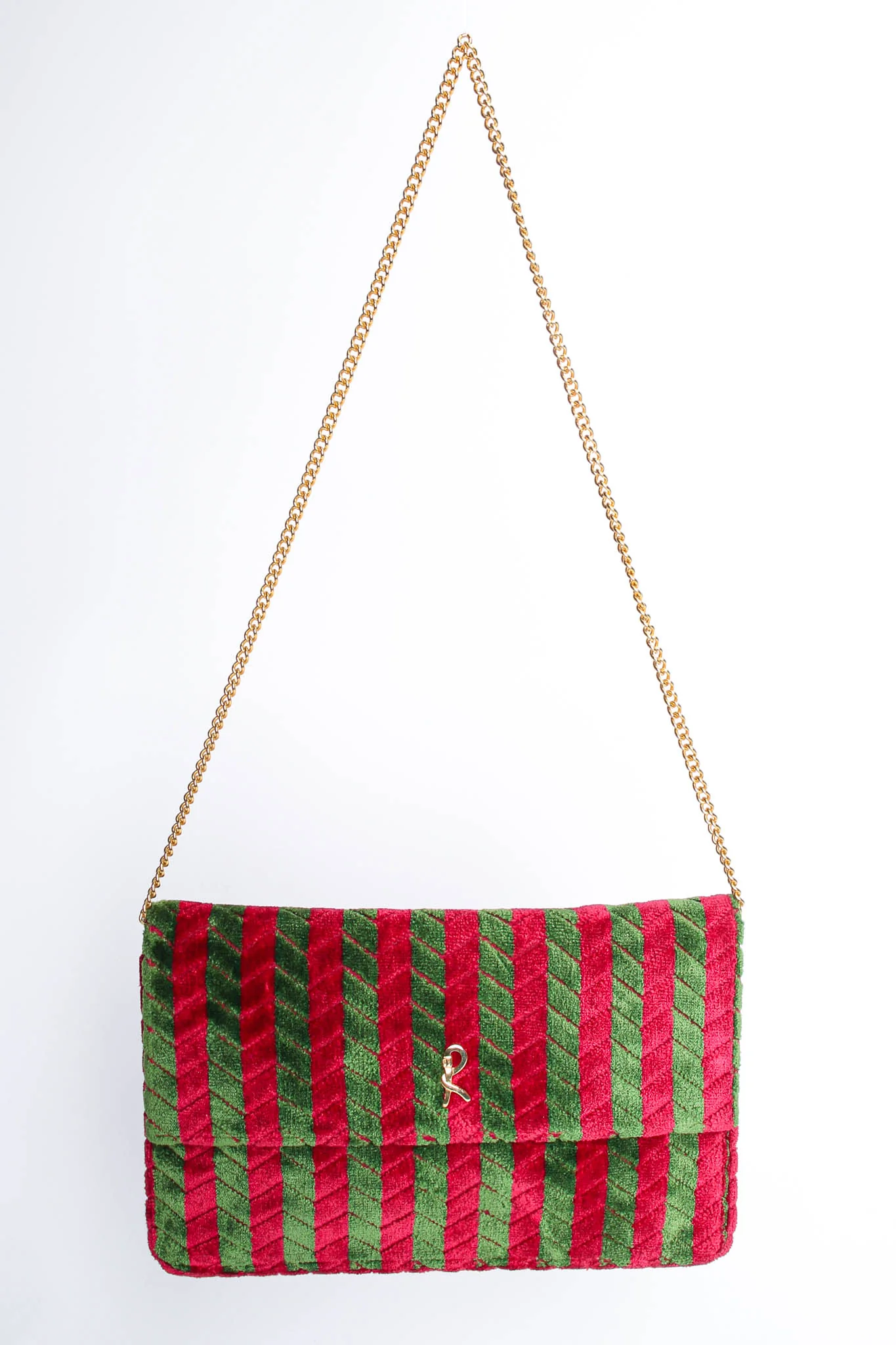 Striped Velvet Flap Clutch - Image 7