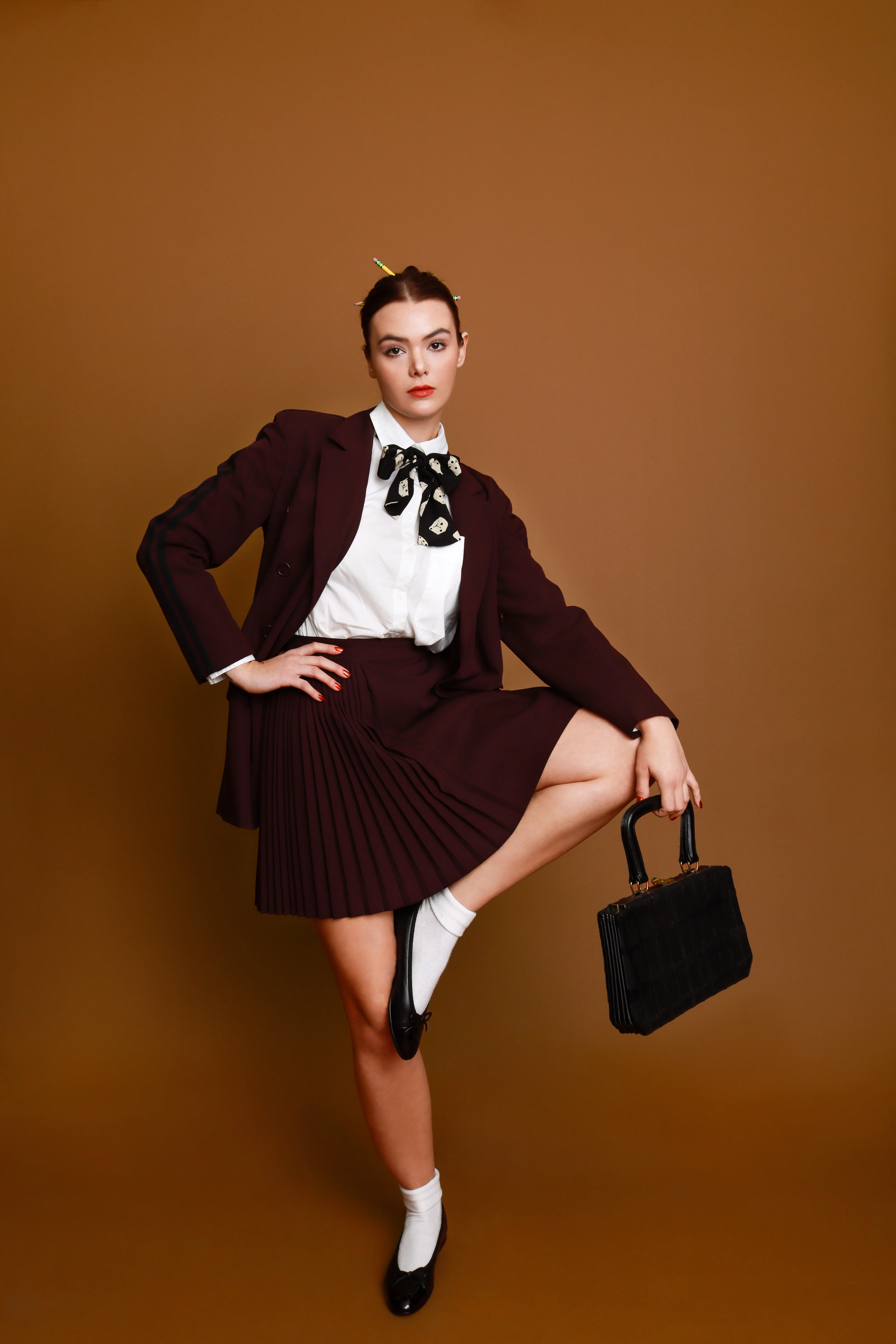 Stripes & Pleats Wool Skirt Set - Image 2