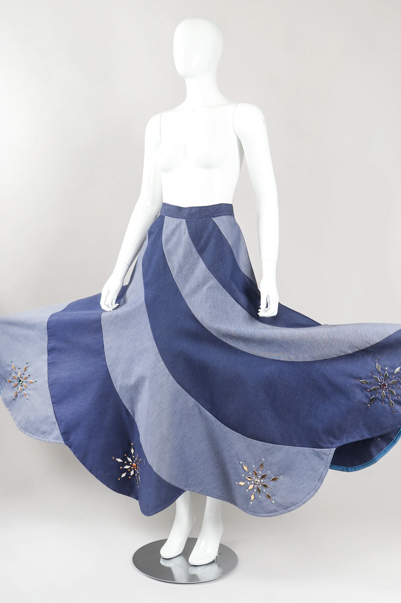 Studded Denim Swirl Skirt