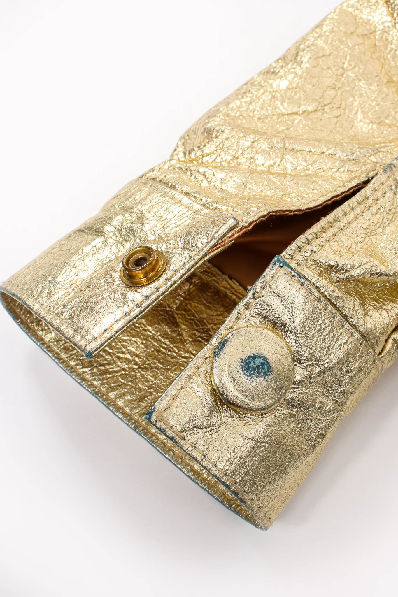 Studded Gold Leather Bomber Jacket - Image 18