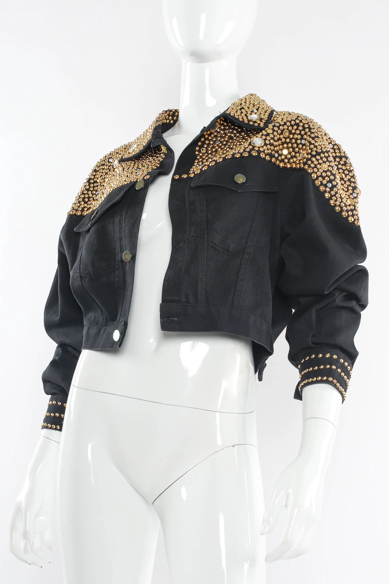 Studded Rhinestone Crop Denim Jacket - Image 5