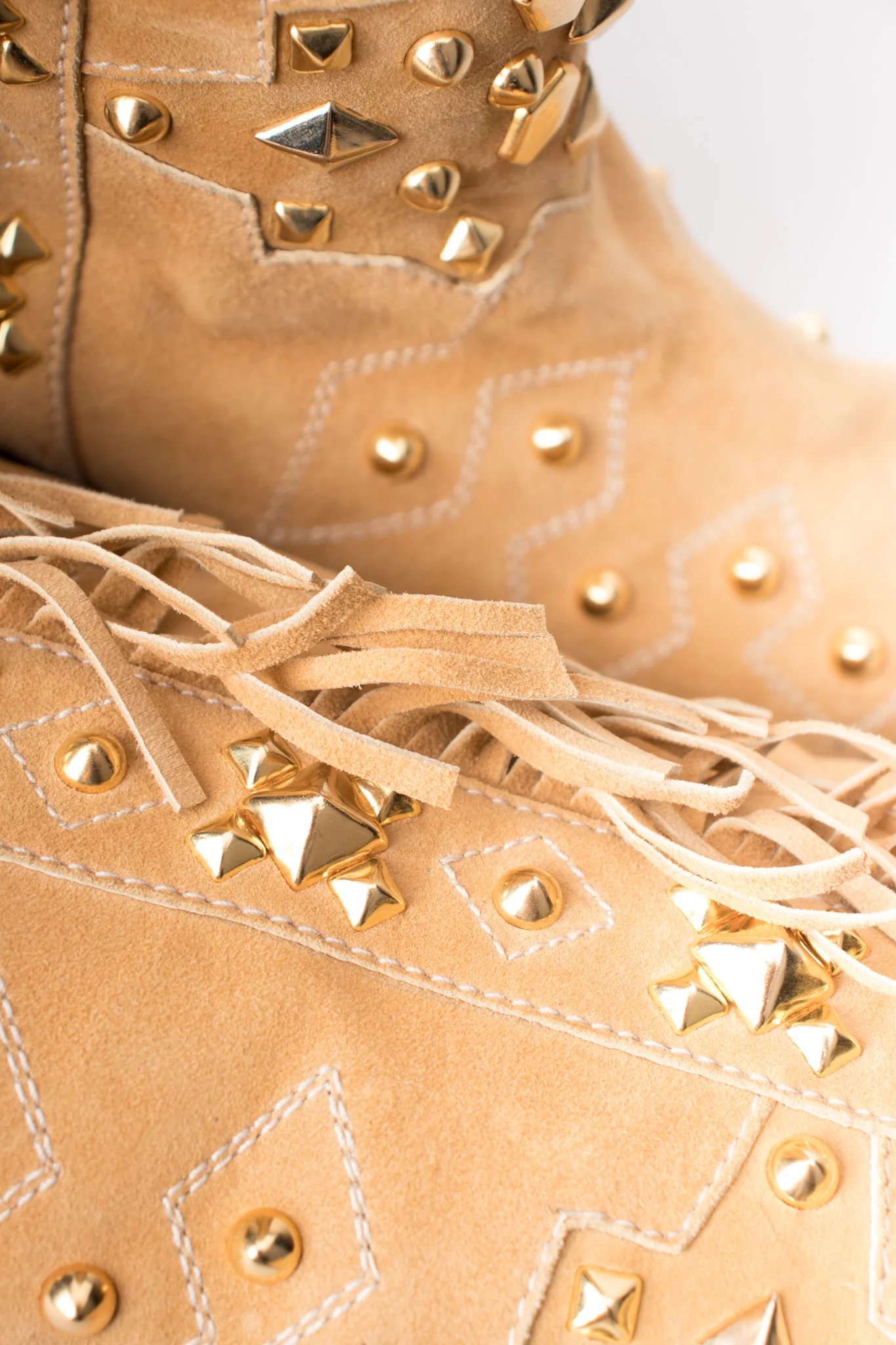 Studded Suede Fringe Boots - Image 10