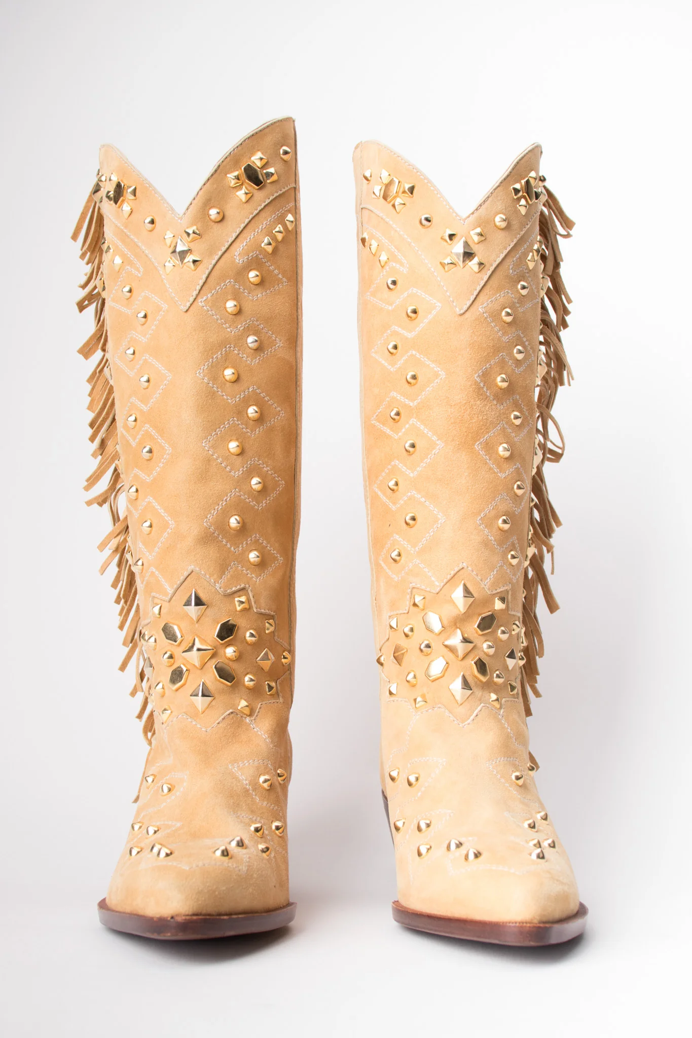 Studded Suede Fringe Boots - Image 2