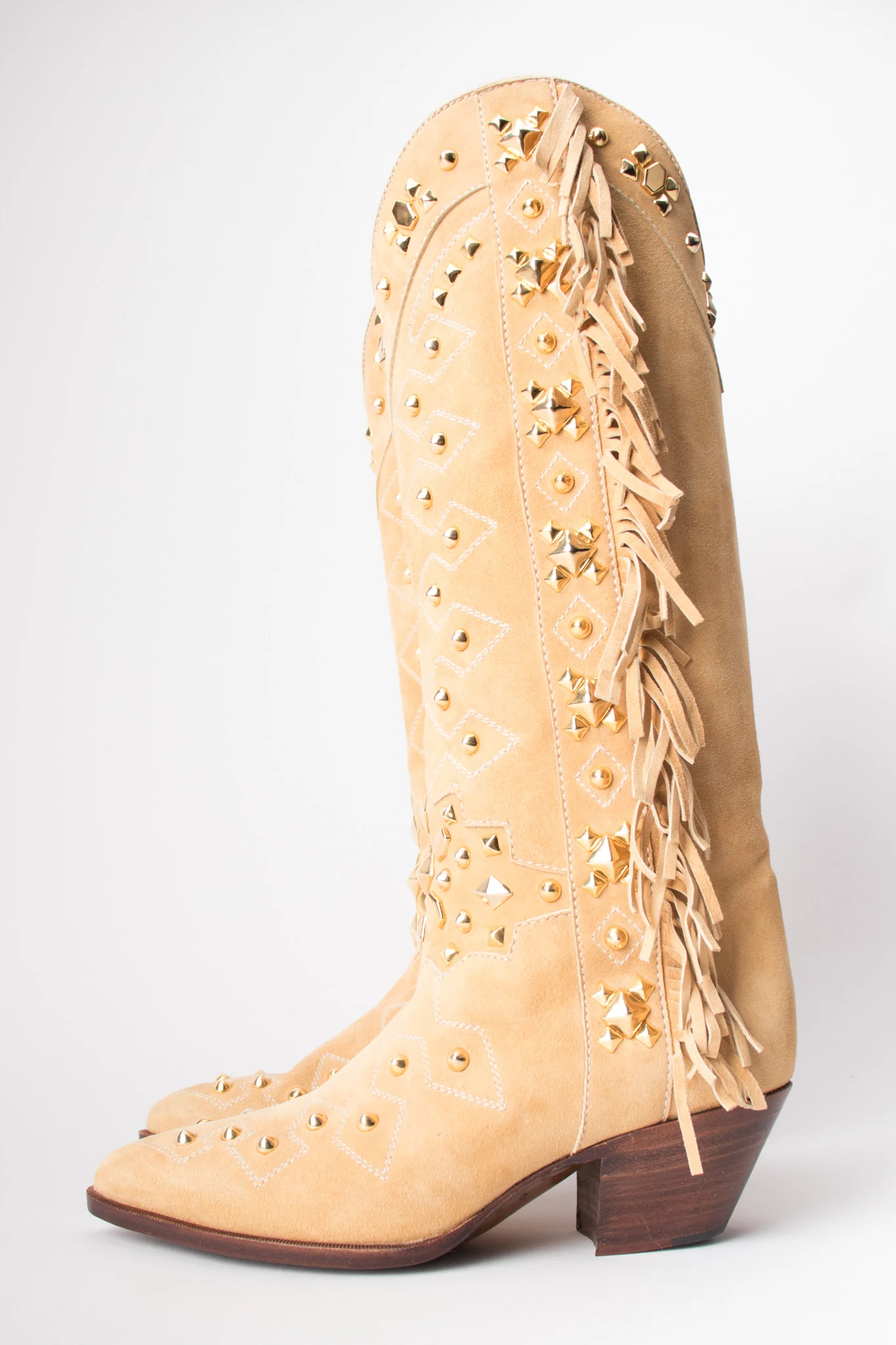 Studded Suede Fringe Boots - Image 3