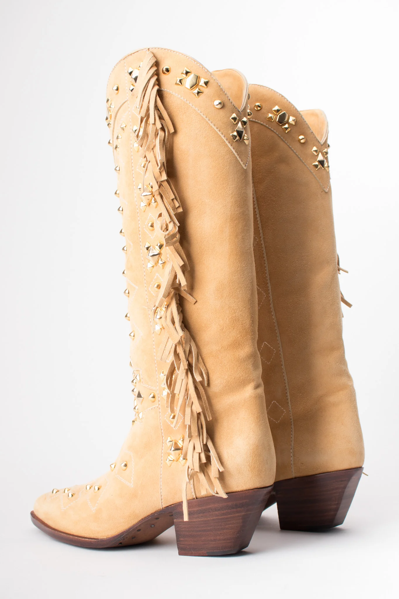 Studded Suede Fringe Boots - Image 4