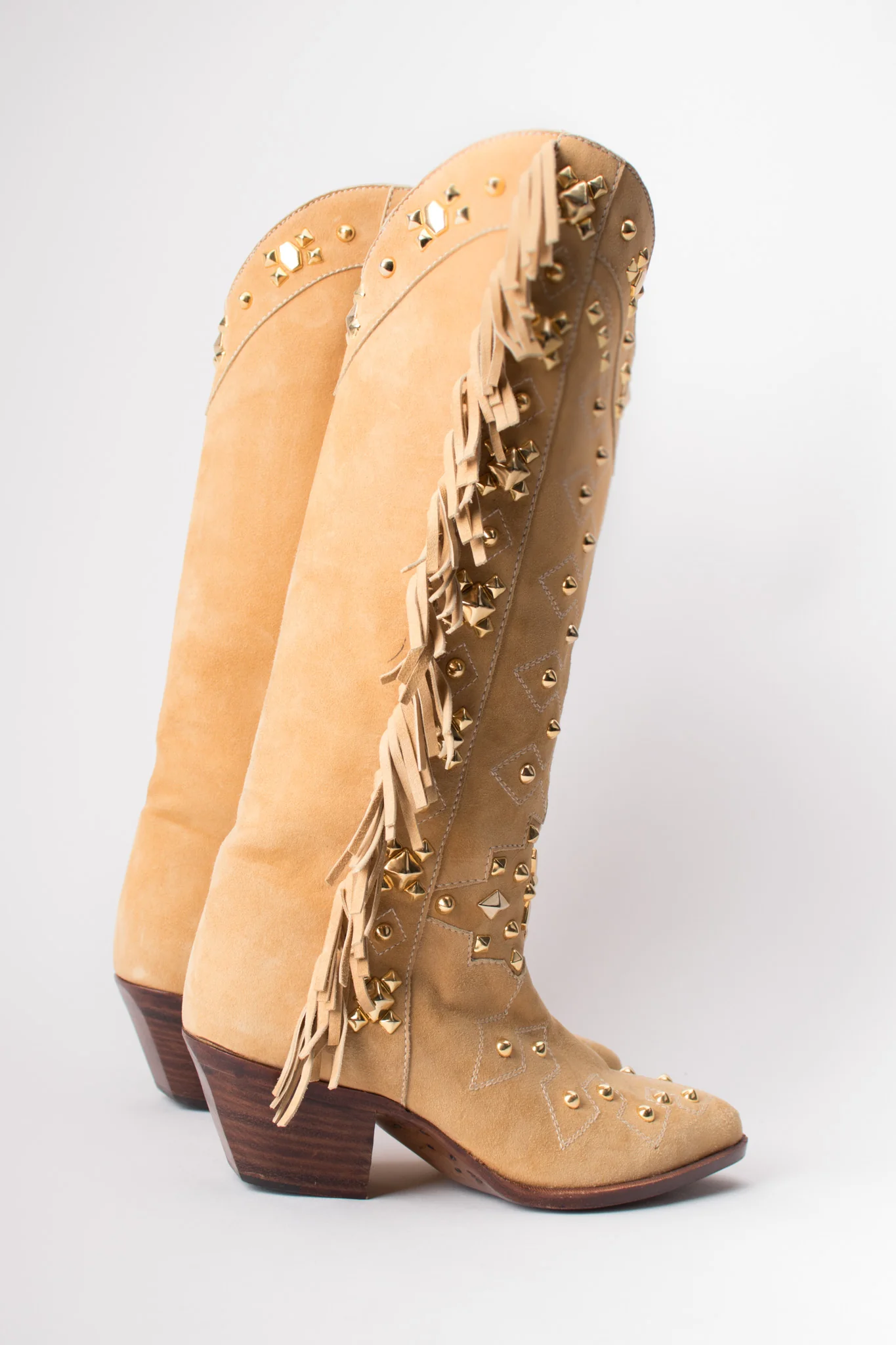 Studded Suede Fringe Boots - Image 6