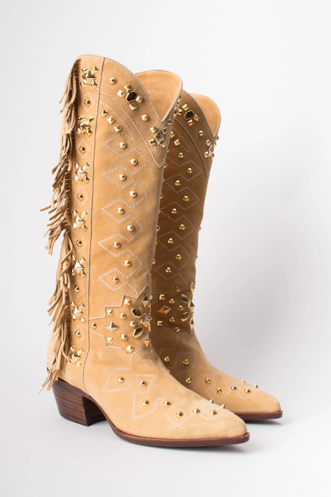 Studded Suede Fringe Boots - Image 8