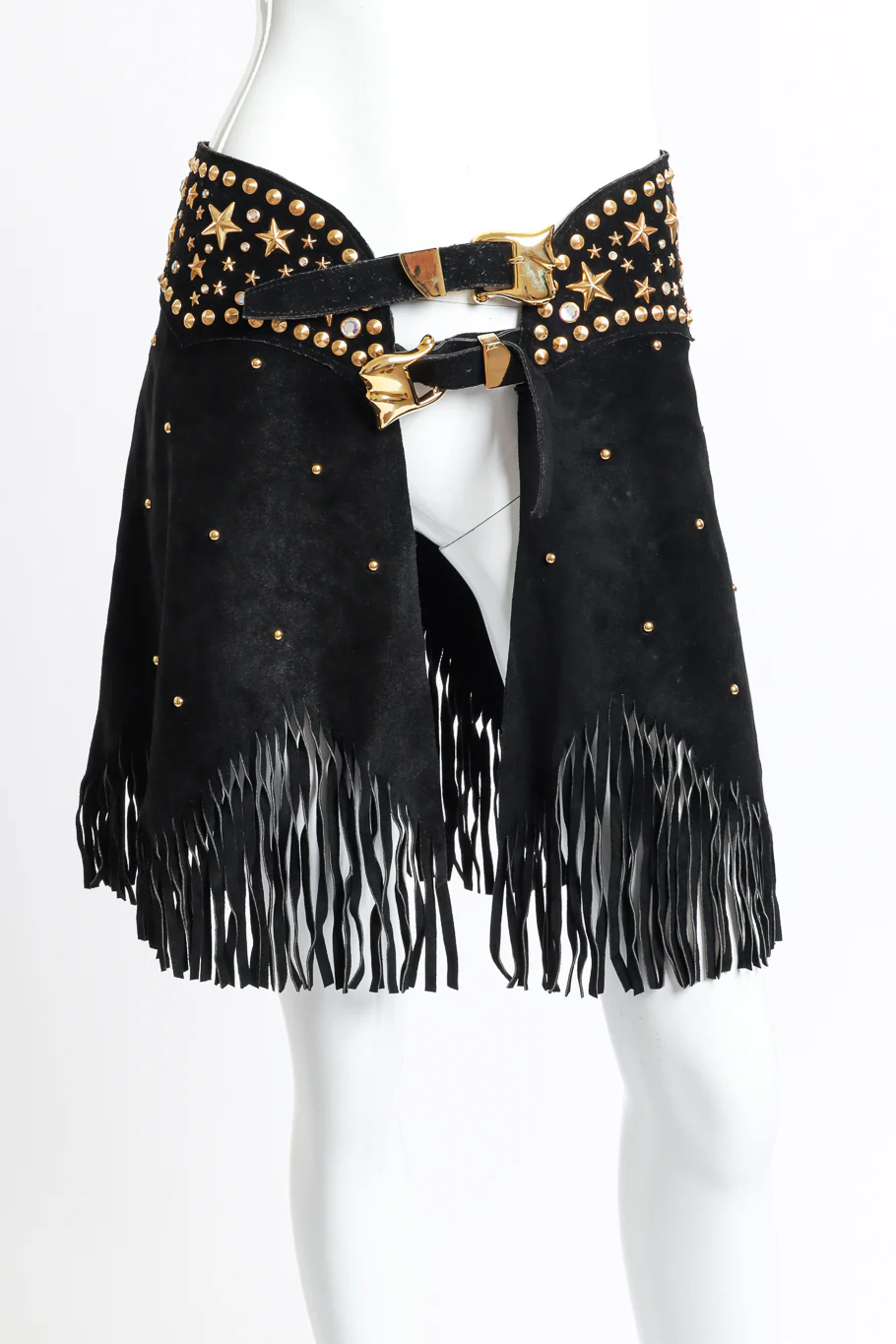 Studded Suede Fringe Skirt Belt