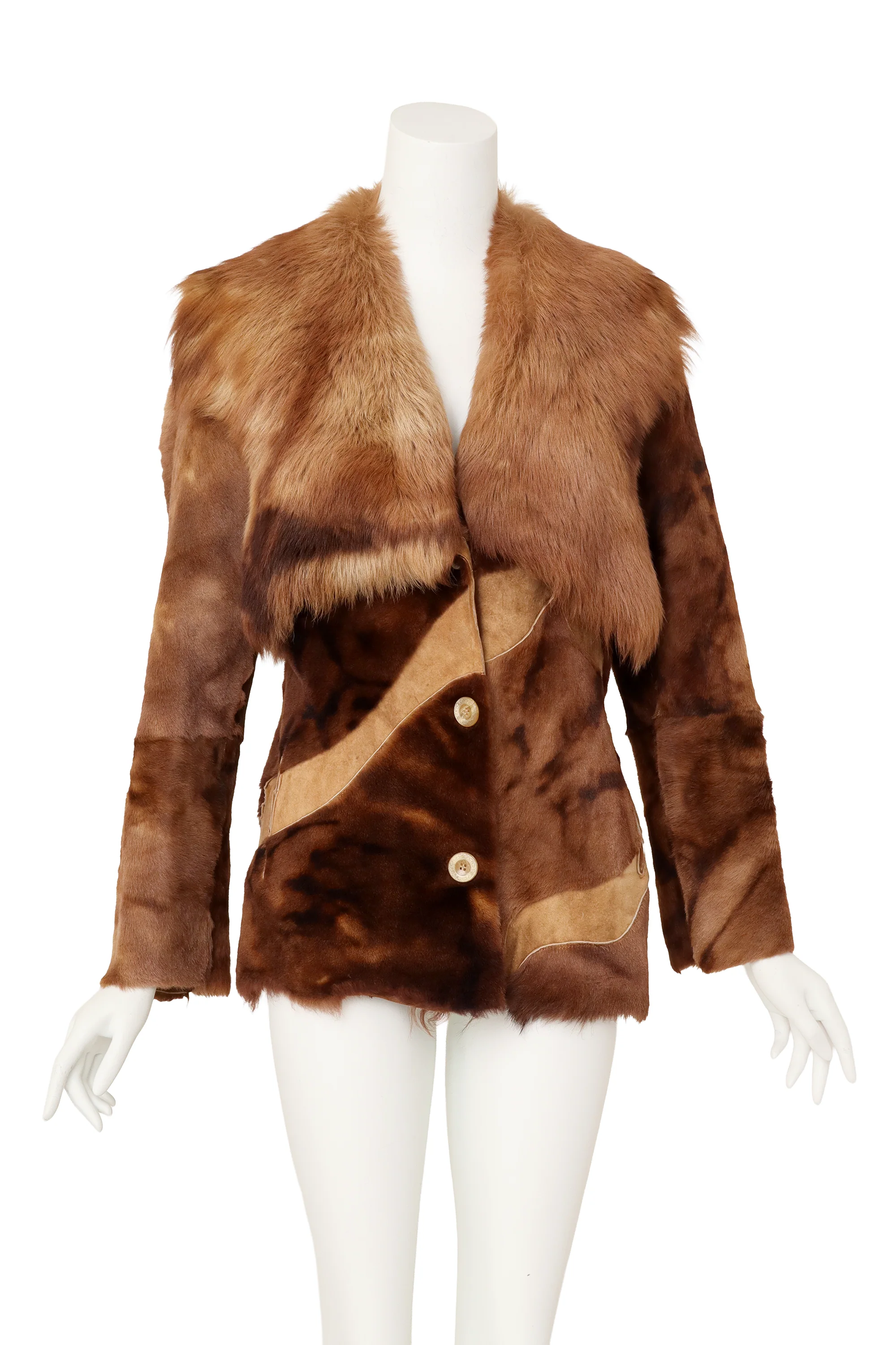 Suede & Fur Abstract Patchwork Jacket - Image 2