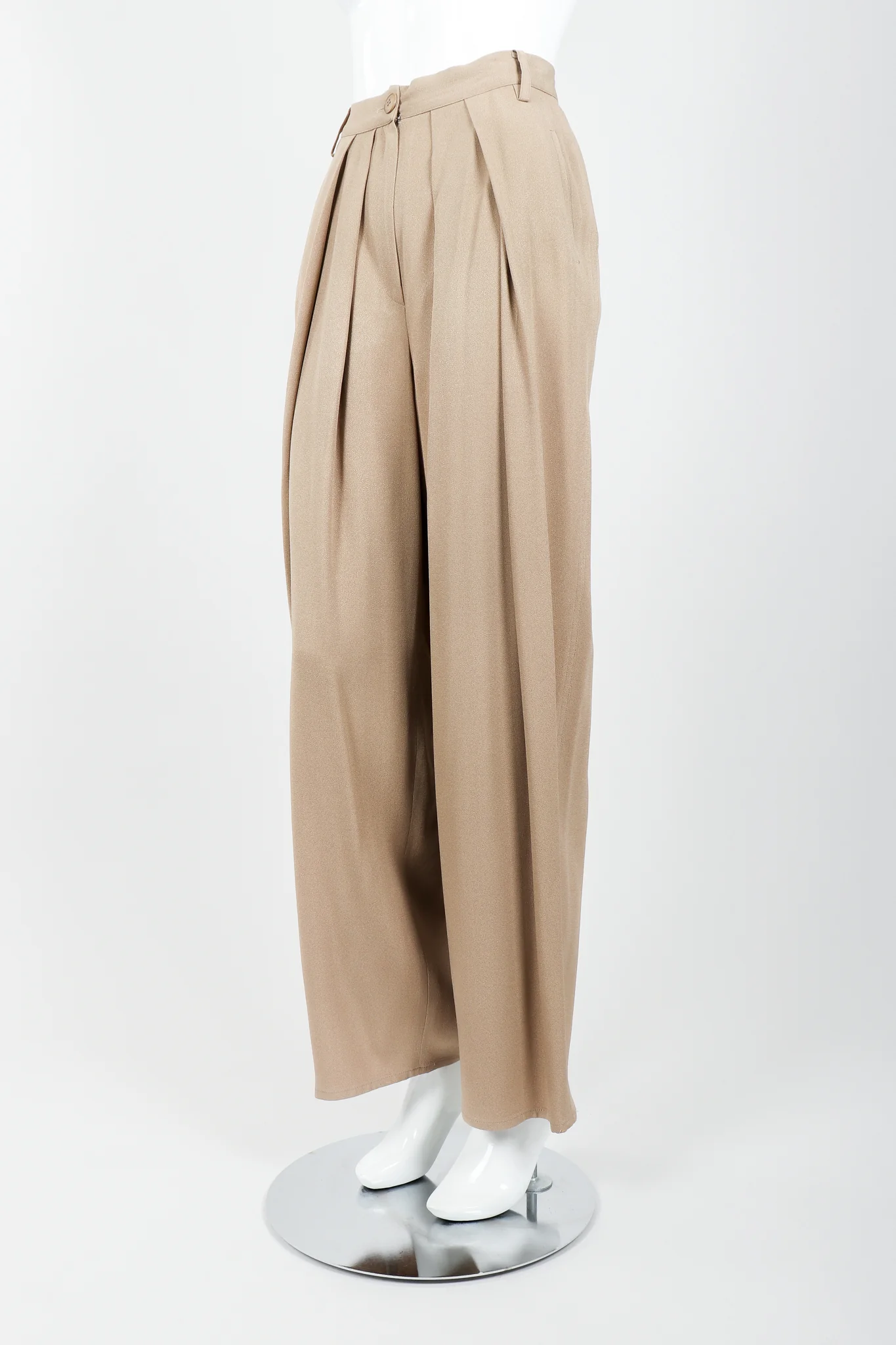 Taupe Pleated Crepe Pant - Image 5