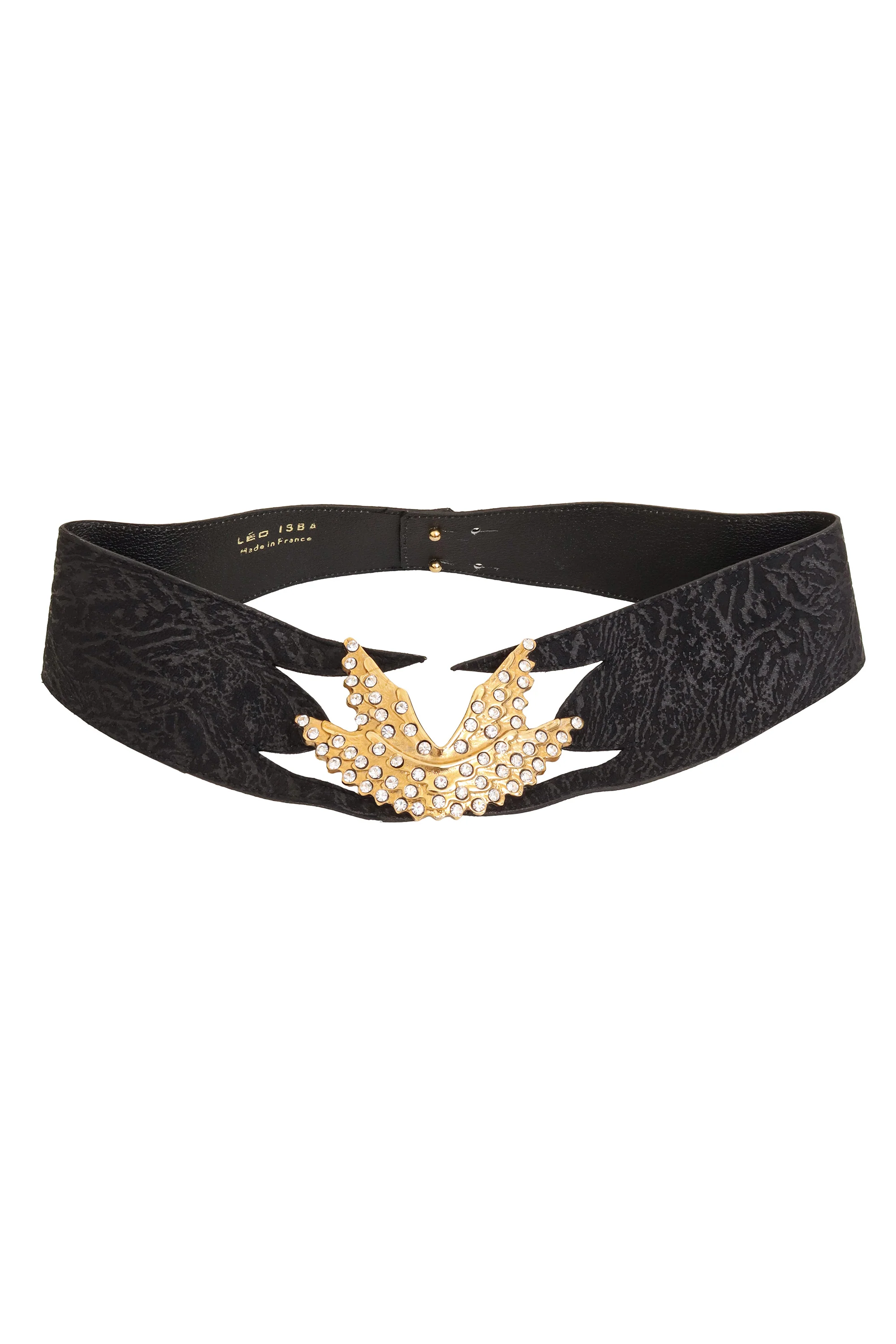 Textured Suede Crystal Wing Belt