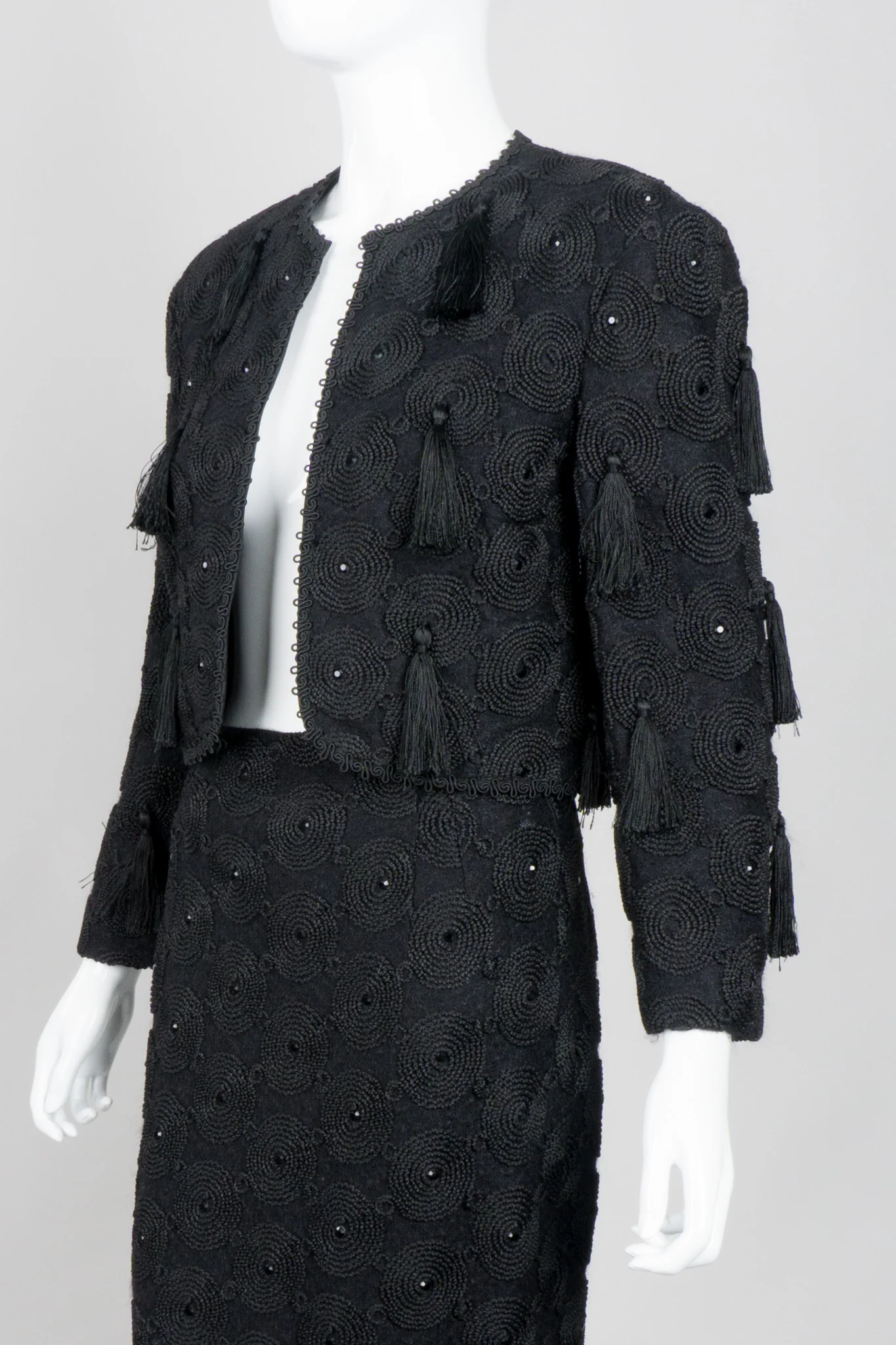 Textured Tassel Skirt & Jacket Set