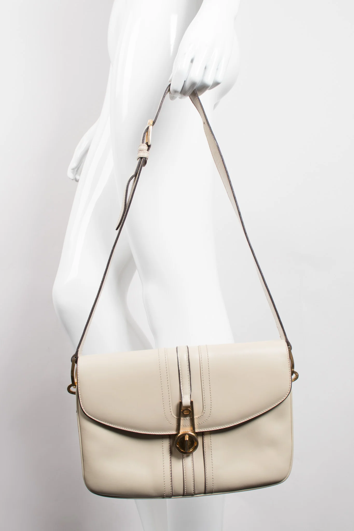 Topstitched Leather Shoulder Bag