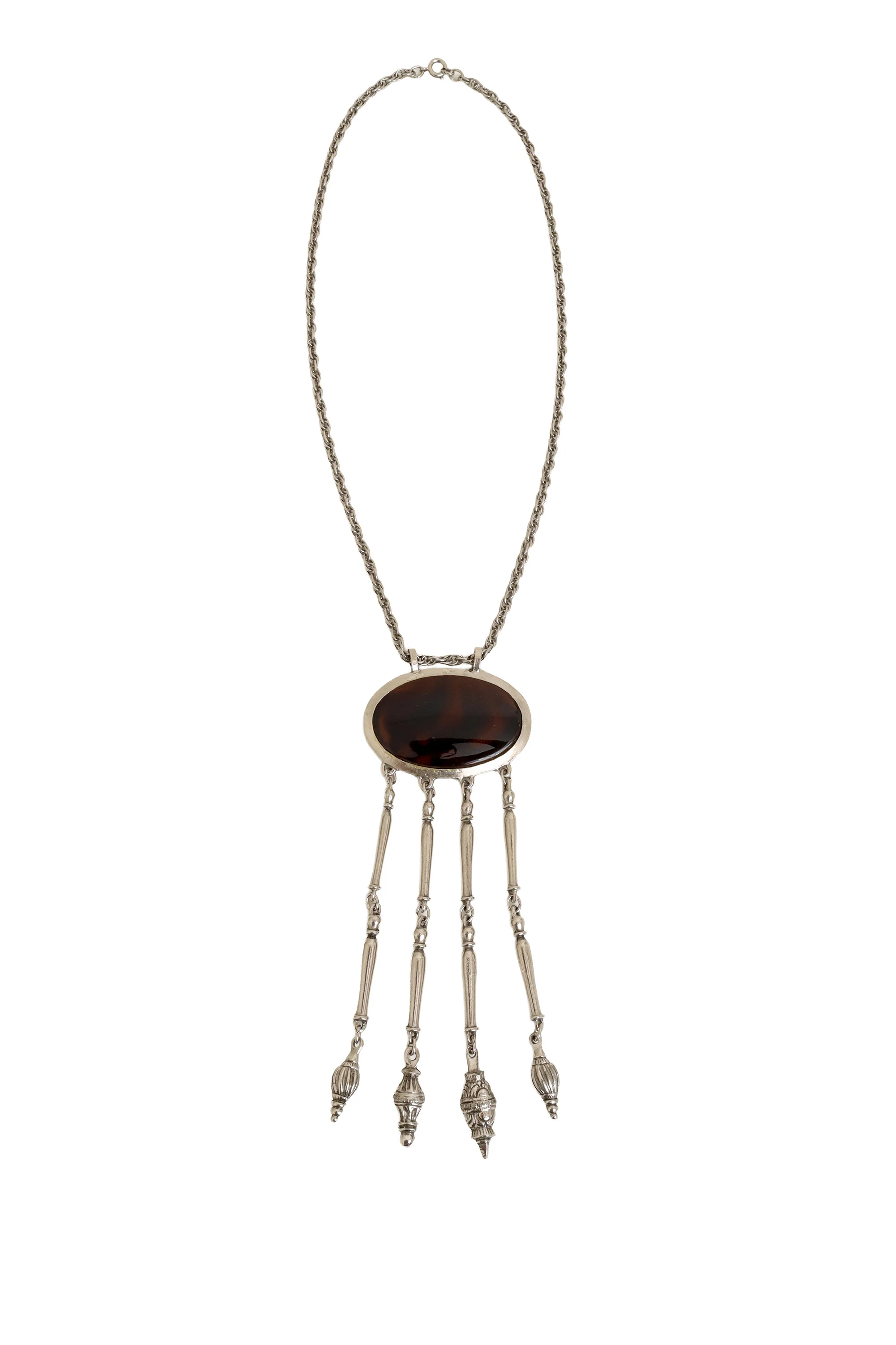 Tortoiseshell Fringe Drop Pendant Necklace