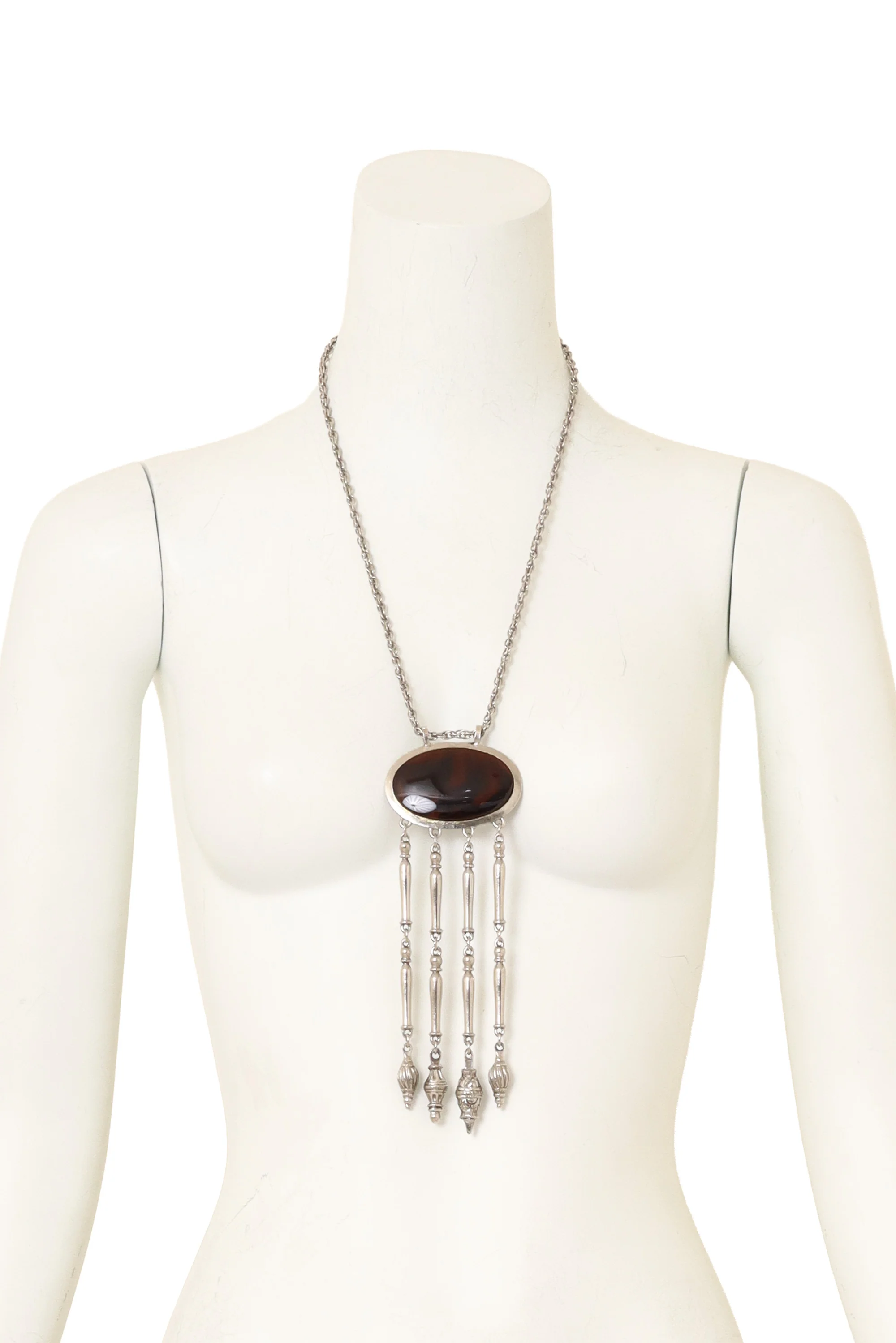 Tortoiseshell Fringe Drop Pendant Necklace - Image 2