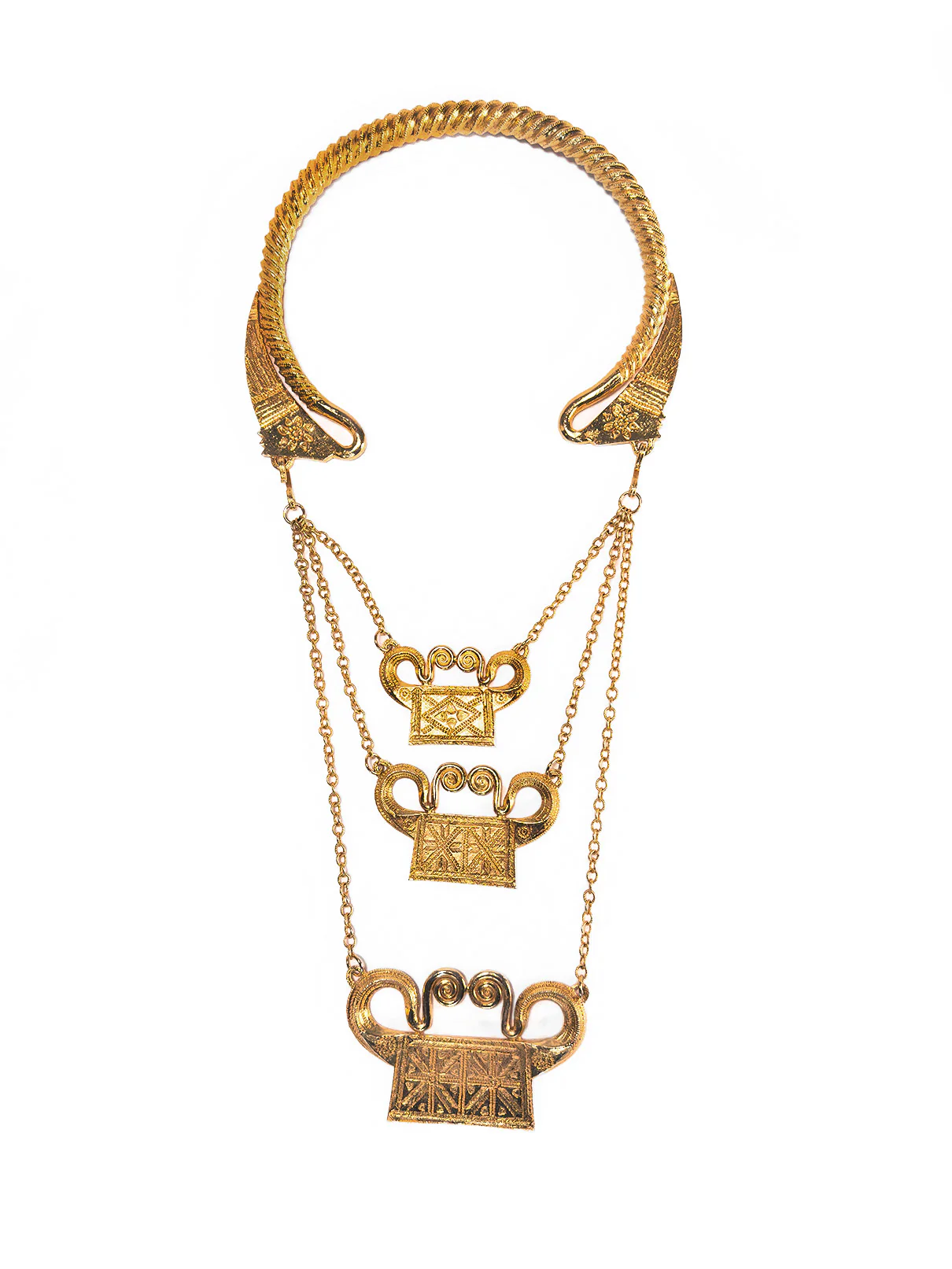 Tribal 3-Plate Chain Collar Necklace