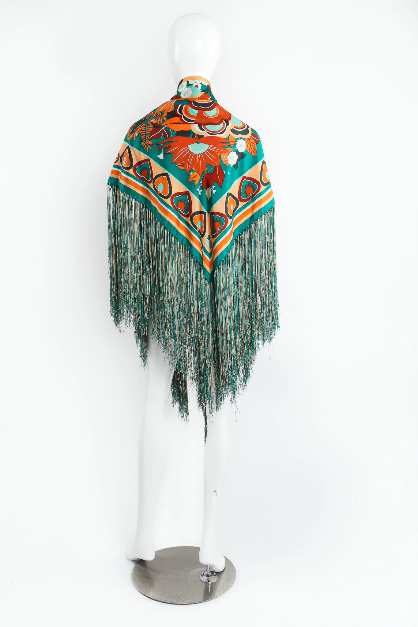 Tropical Floral Print Silk Fringe Shawl - Image 6
