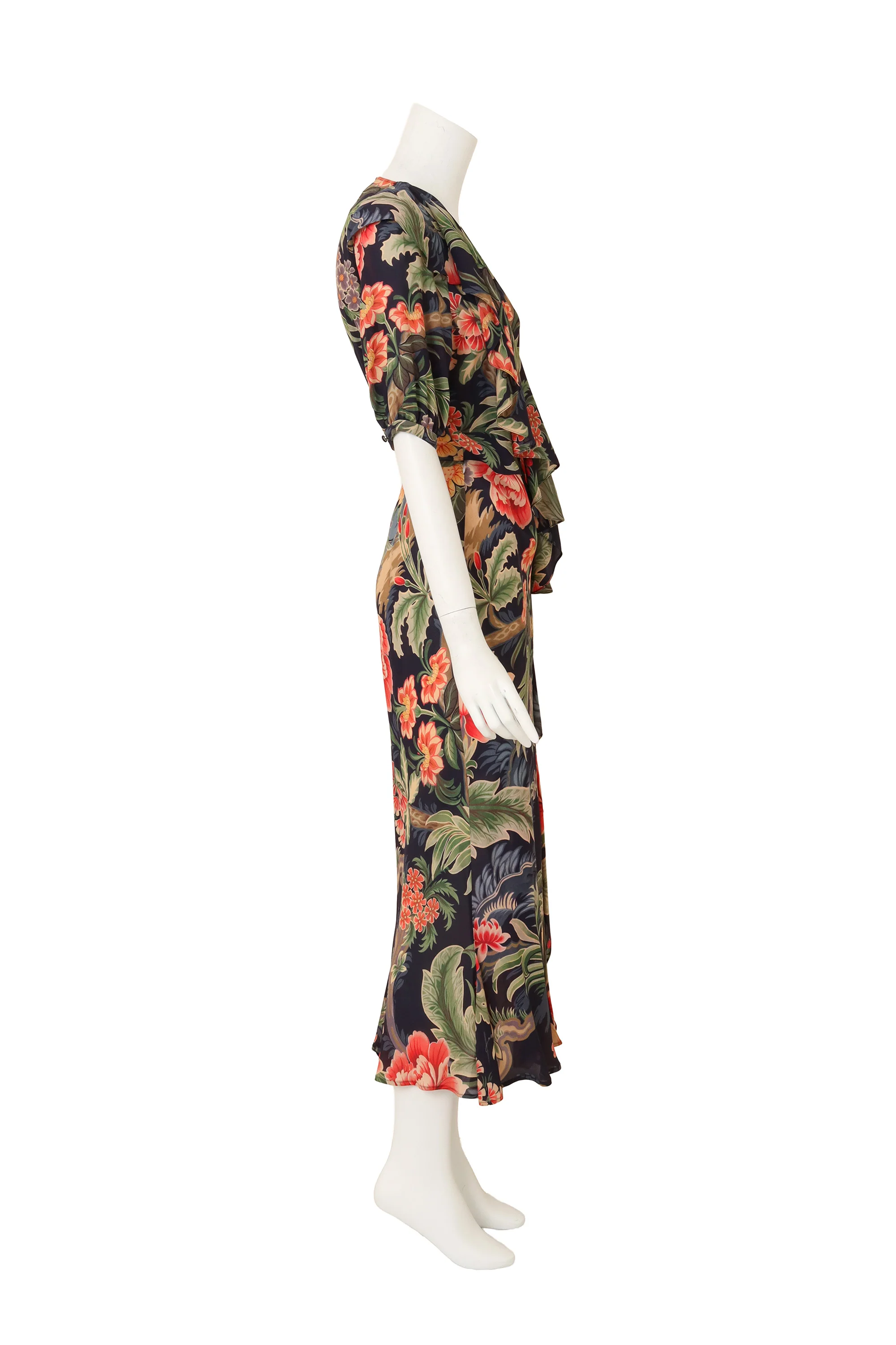 Tropical Floral Ruffle Wrap Dress - Image 3