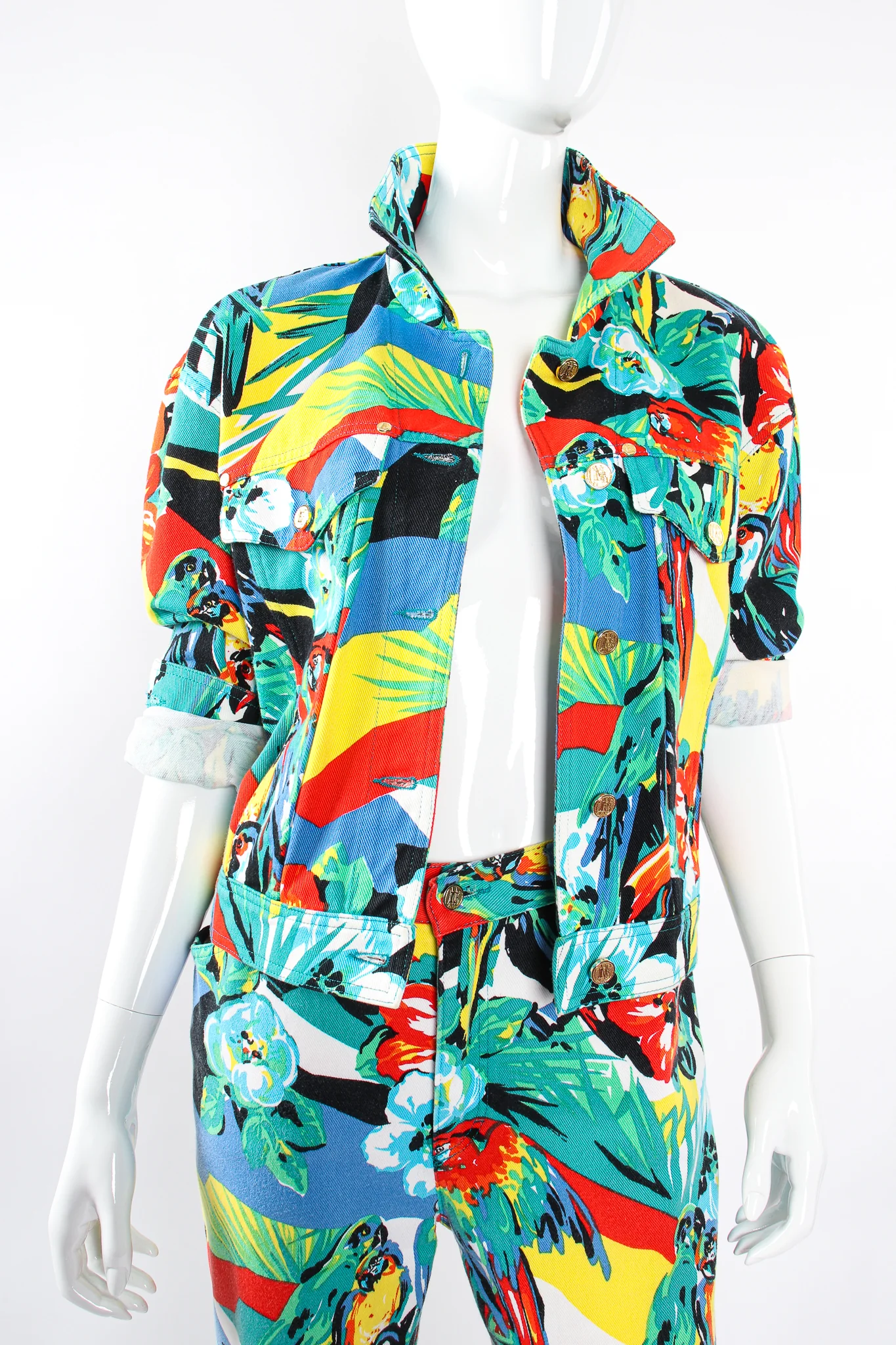 Tropical Parrot Denim Jacket & Pant Set