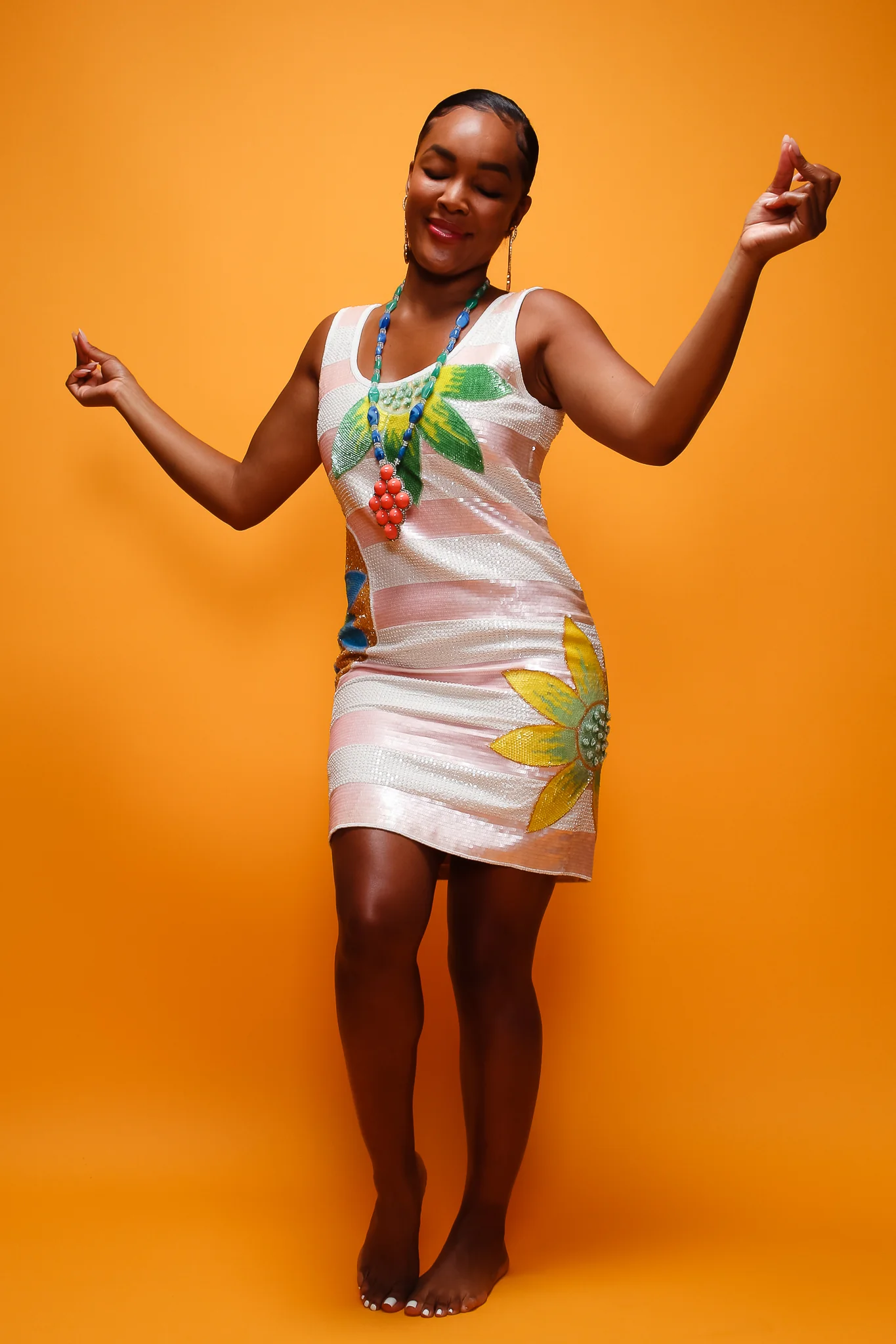 Tropical Sequined Stripe Dress - Image 5