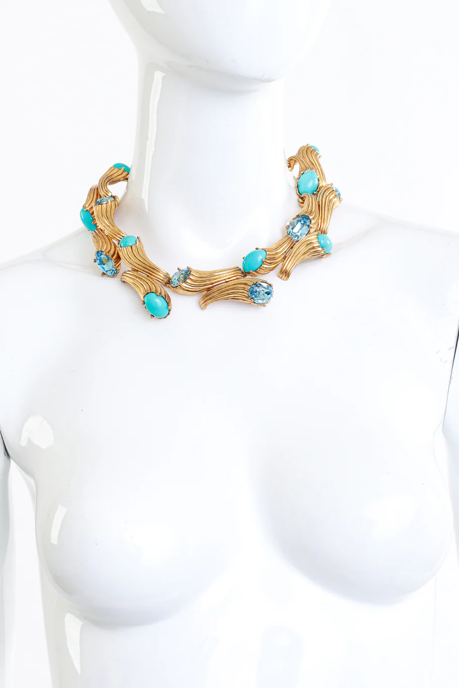 Turquoise & Crystal Cornucopia Collar Necklace - Image 2