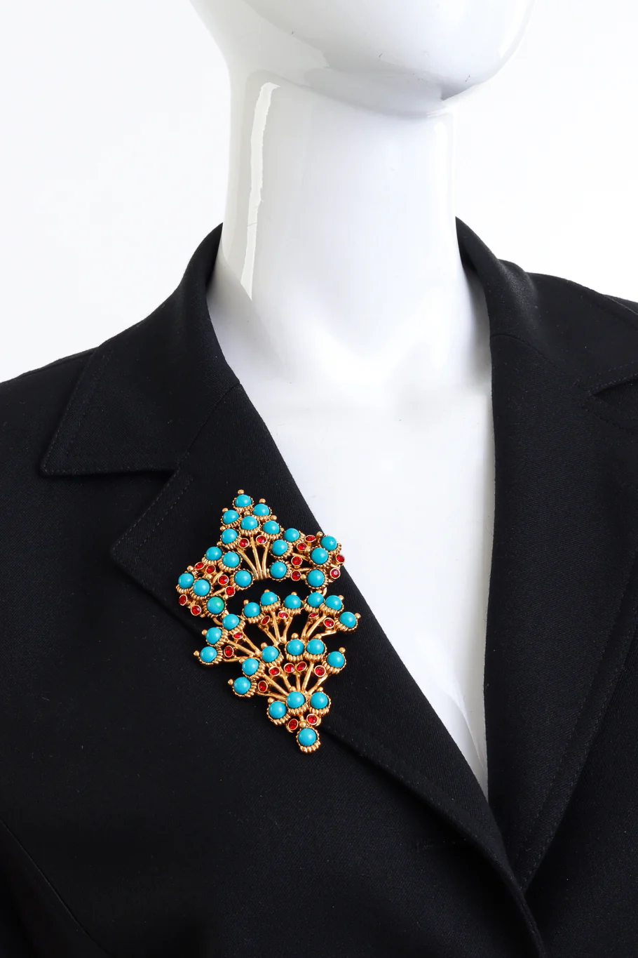 Turquoise Stone Fan Drop Brooch - Image 2