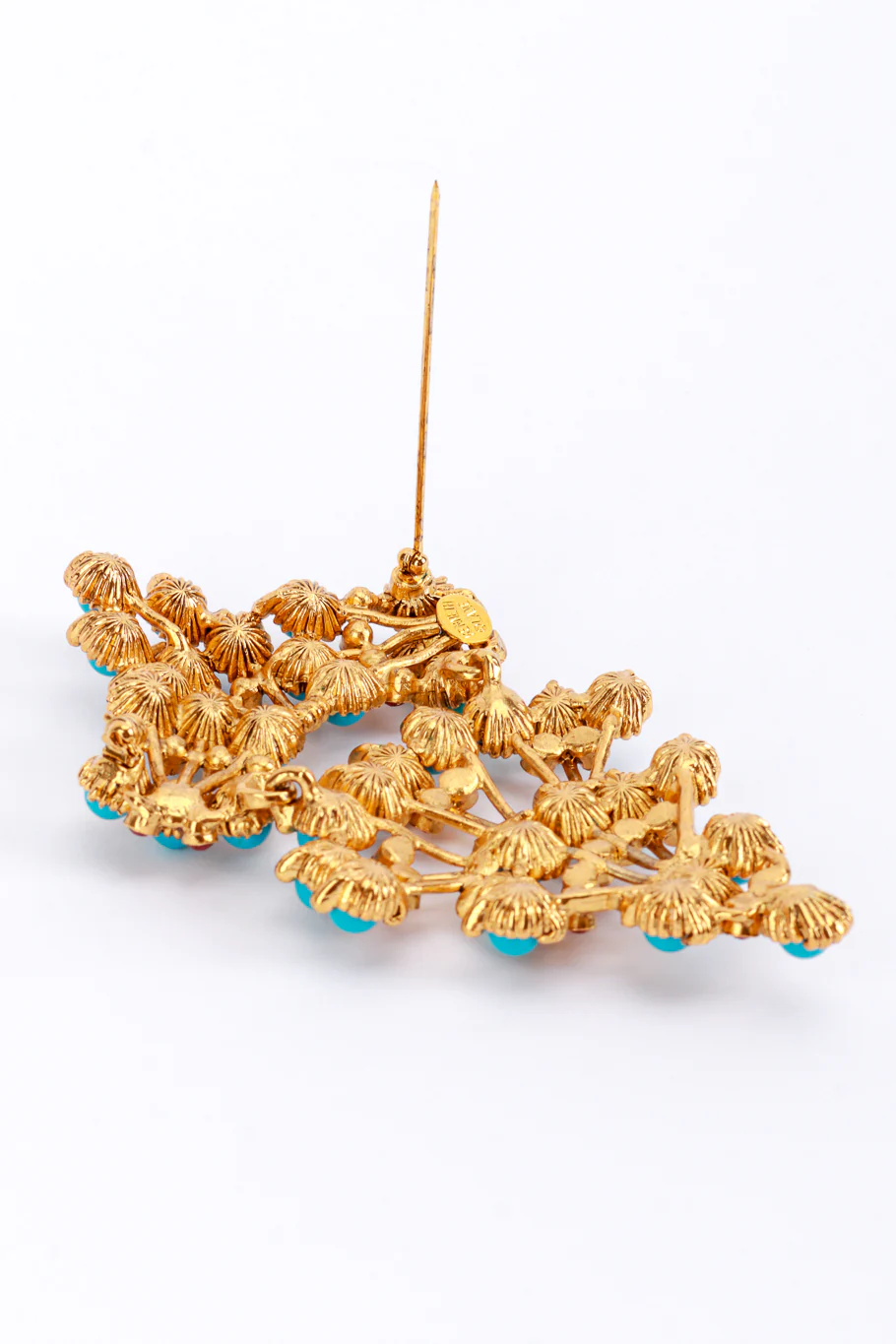 Turquoise Stone Fan Drop Brooch - Image 4