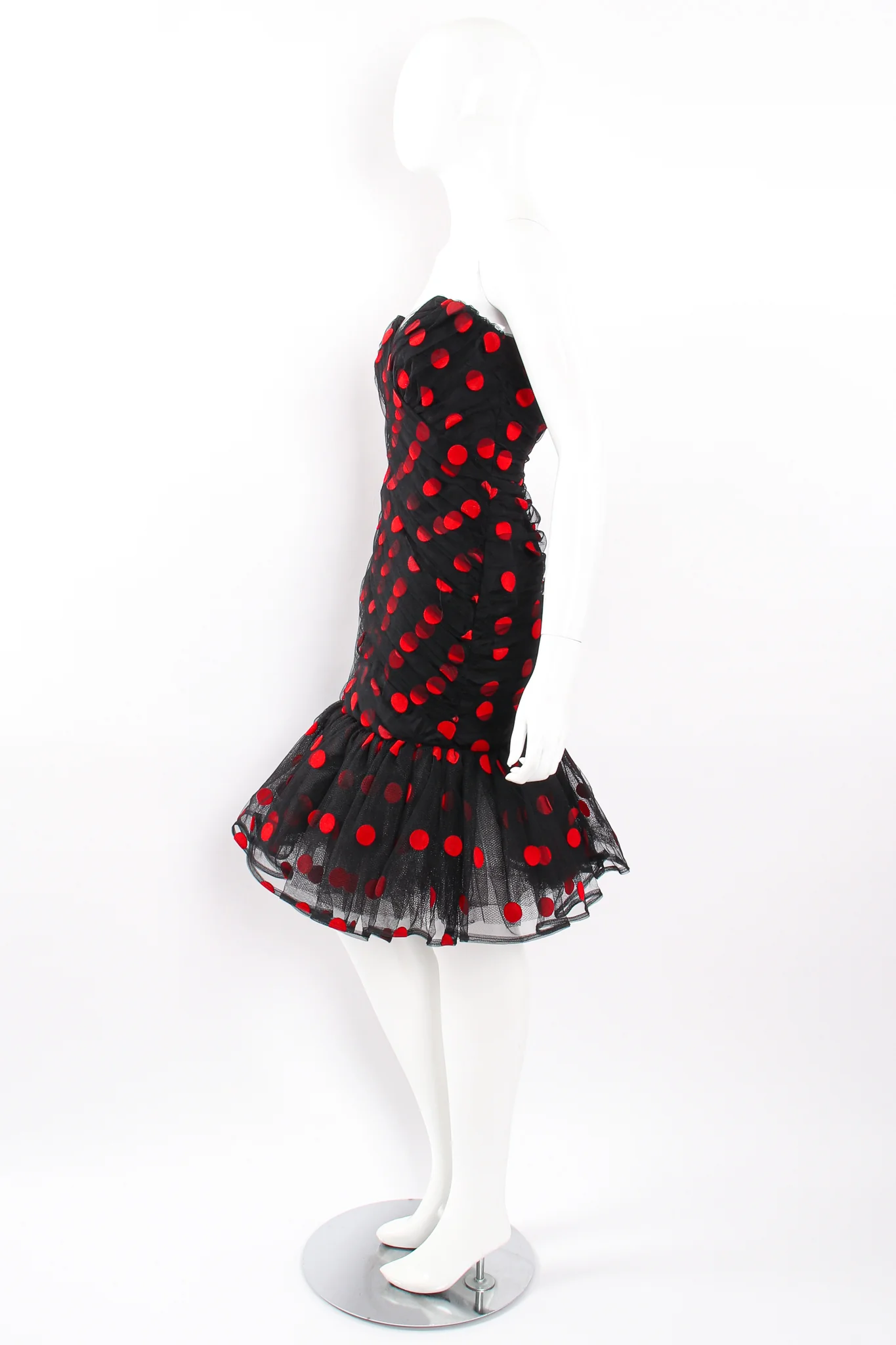 Velvet Dot Sweetheart Flounce Dress - Image 6