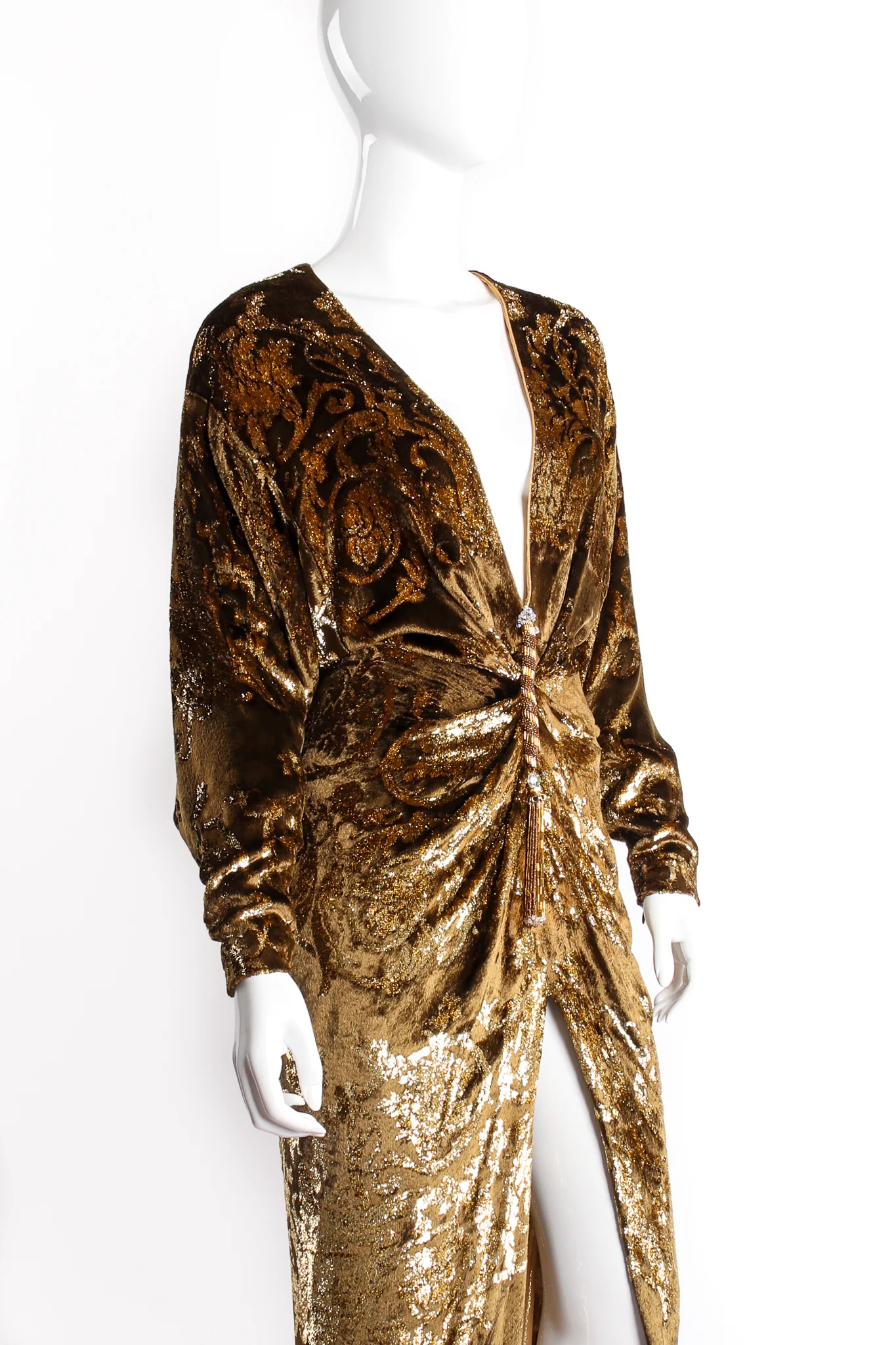 Velvet Lamé Batwing Plunge Dress - Image 3