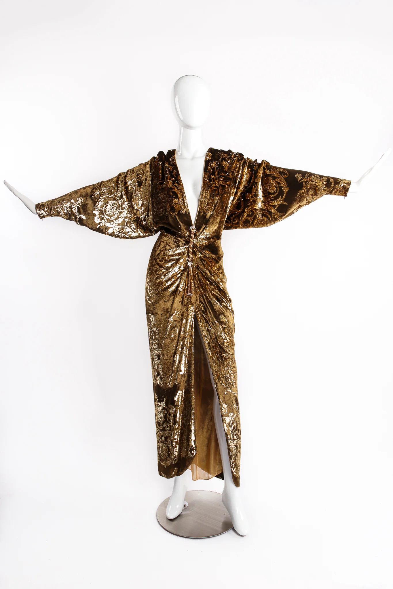 Velvet Lamé Batwing Plunge Dress - Image 4