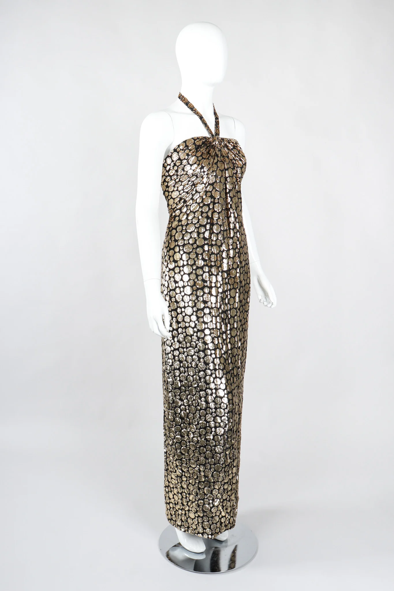 Velvet Lamé Bubble Burnout Halter Gown - Image 3