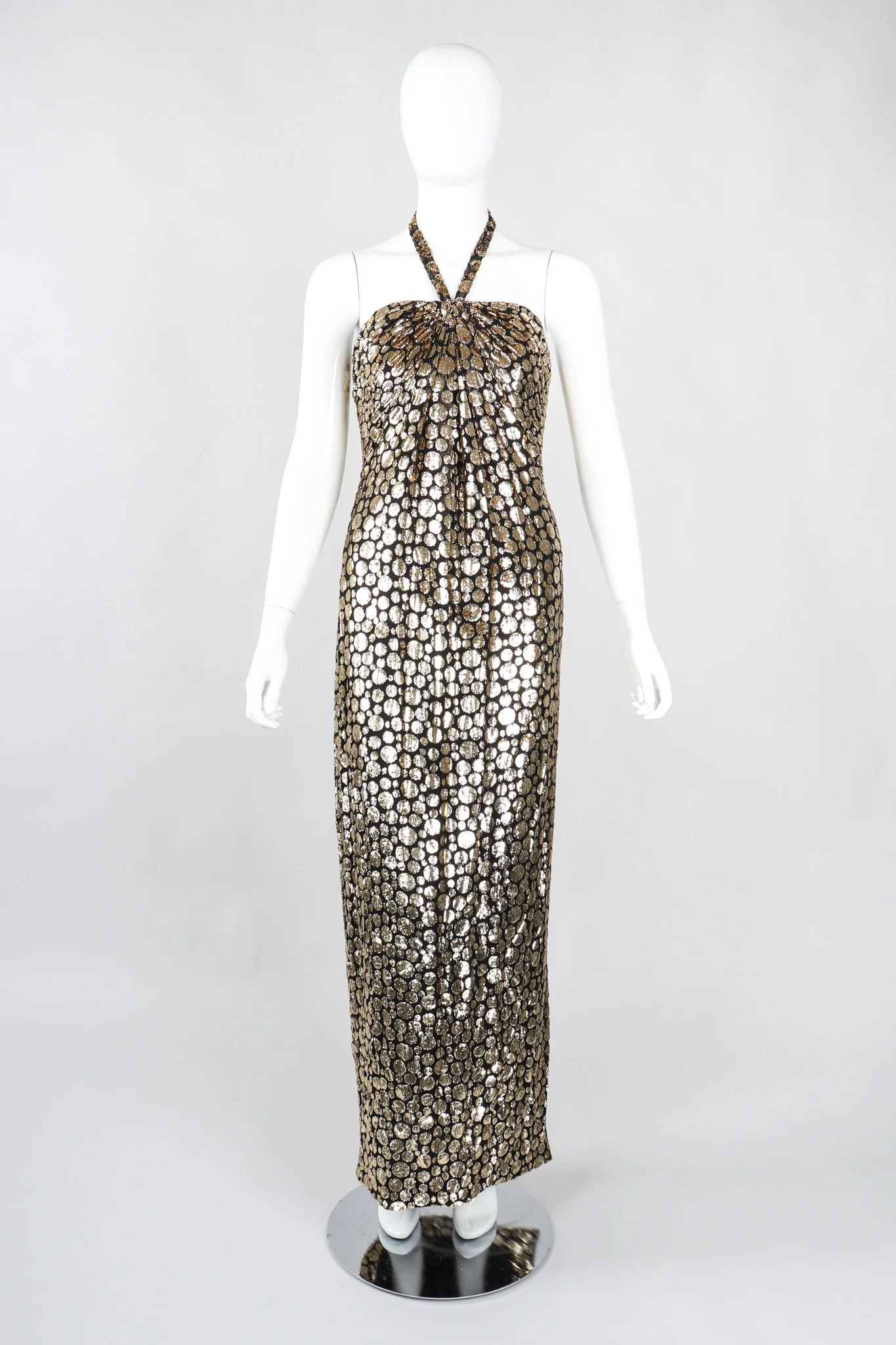 Velvet Lamé Bubble Burnout Halter Gown - Image 4