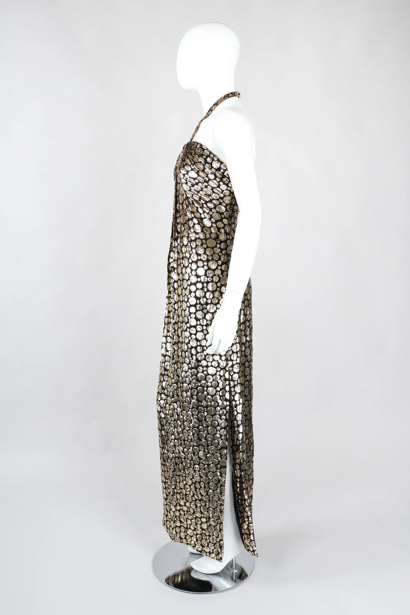 Velvet Lamé Bubble Burnout Halter Gown - Image 5