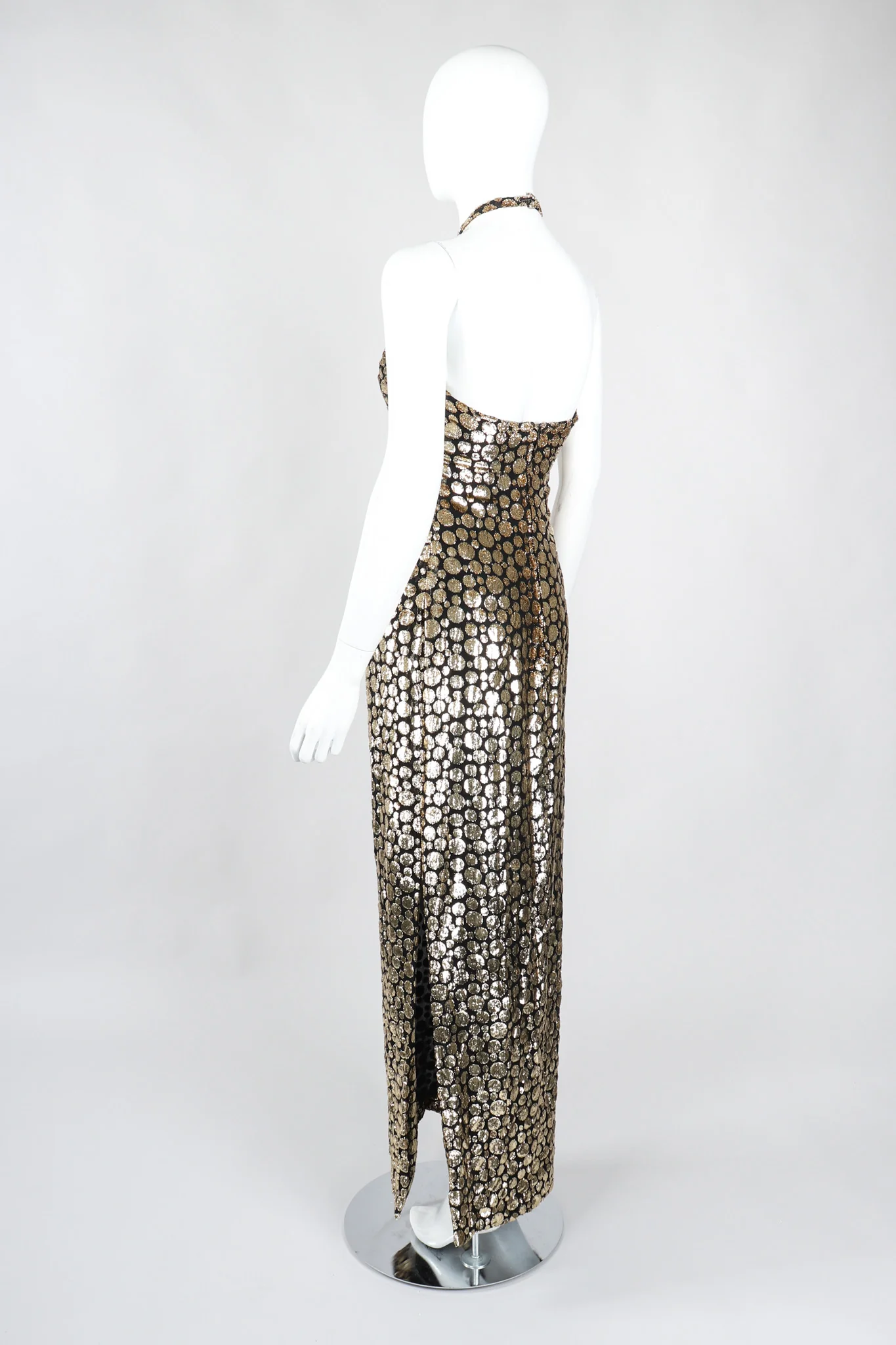 Velvet Lamé Bubble Burnout Halter Gown - Image 6