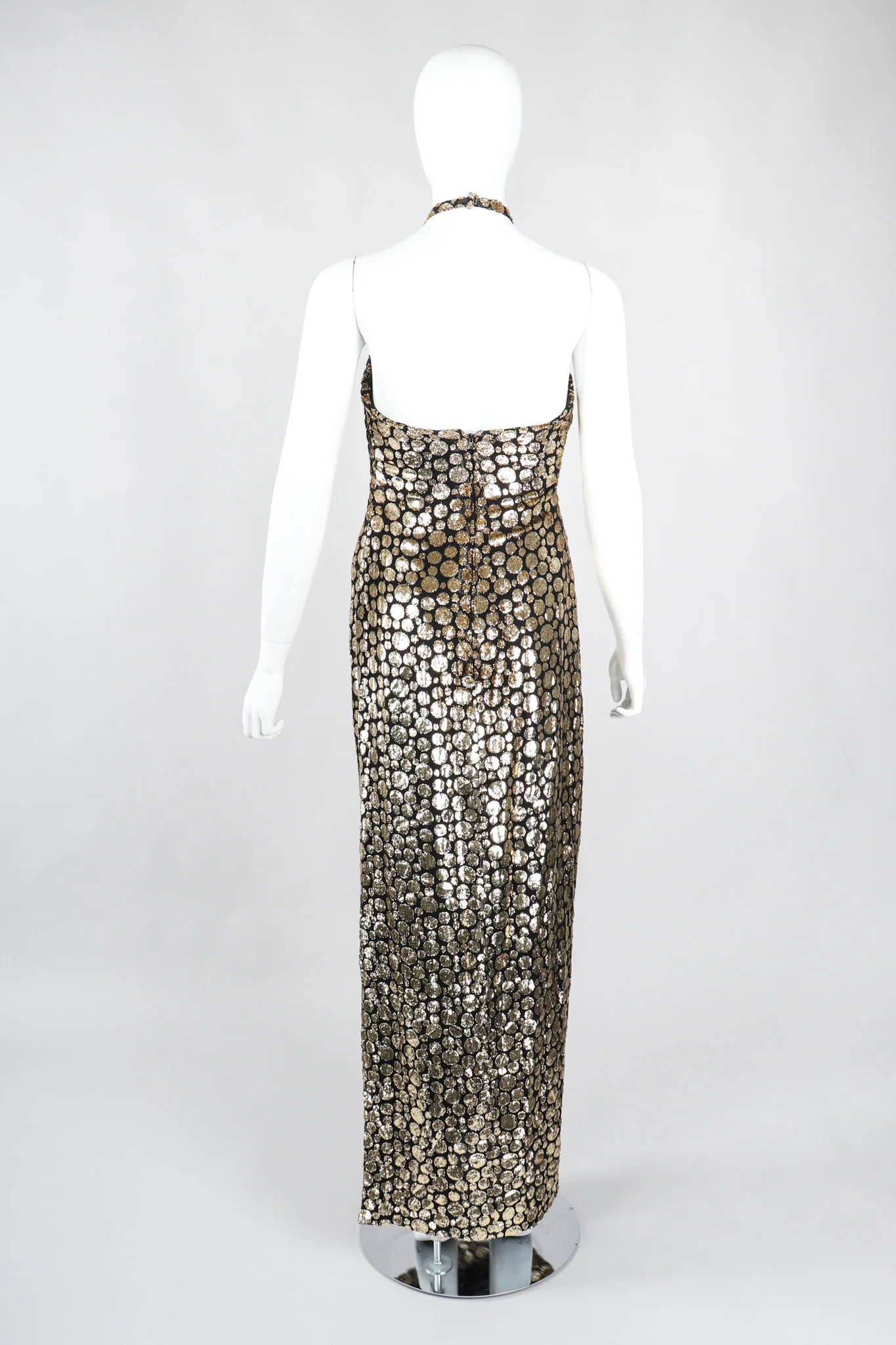 Velvet Lamé Bubble Burnout Halter Gown - Image 7
